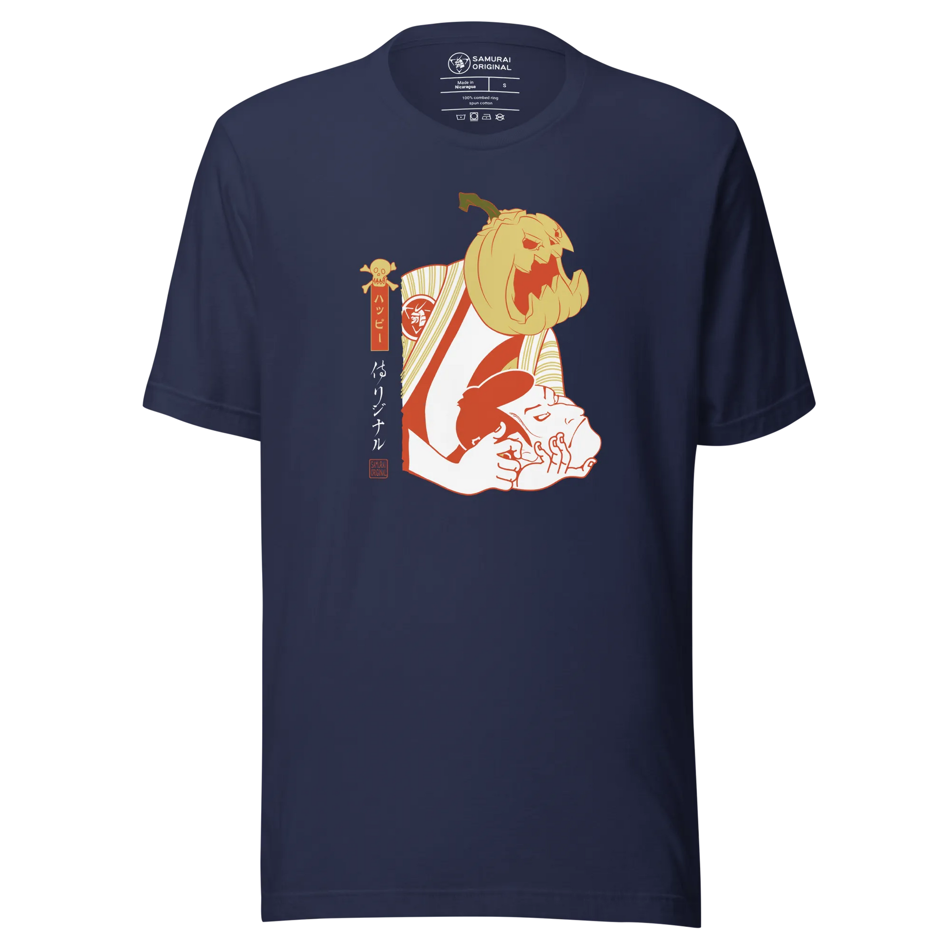 Halloween Pumpkin Japanese Ukiyo-e Unisex T-shirt - Navy / S