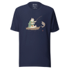 Cat Fishing Funny Japanese Ukiyo-e Unisex T-shirt - Navy / S