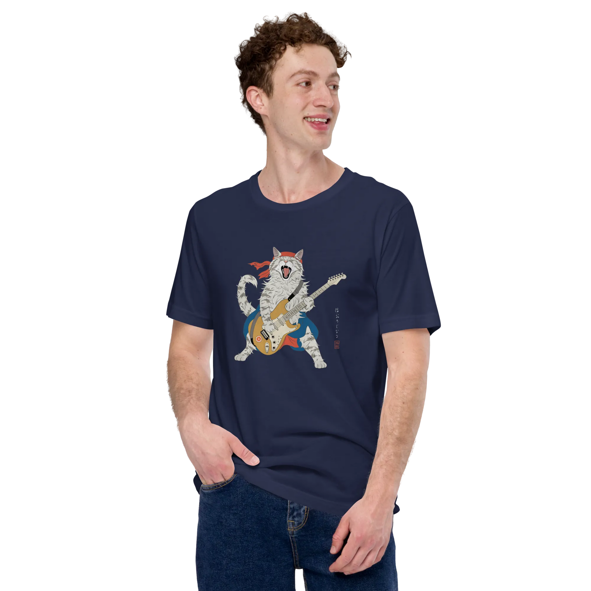 Cat Playing Guitar Japanese Ukiyo-e Unisex t-shirt -