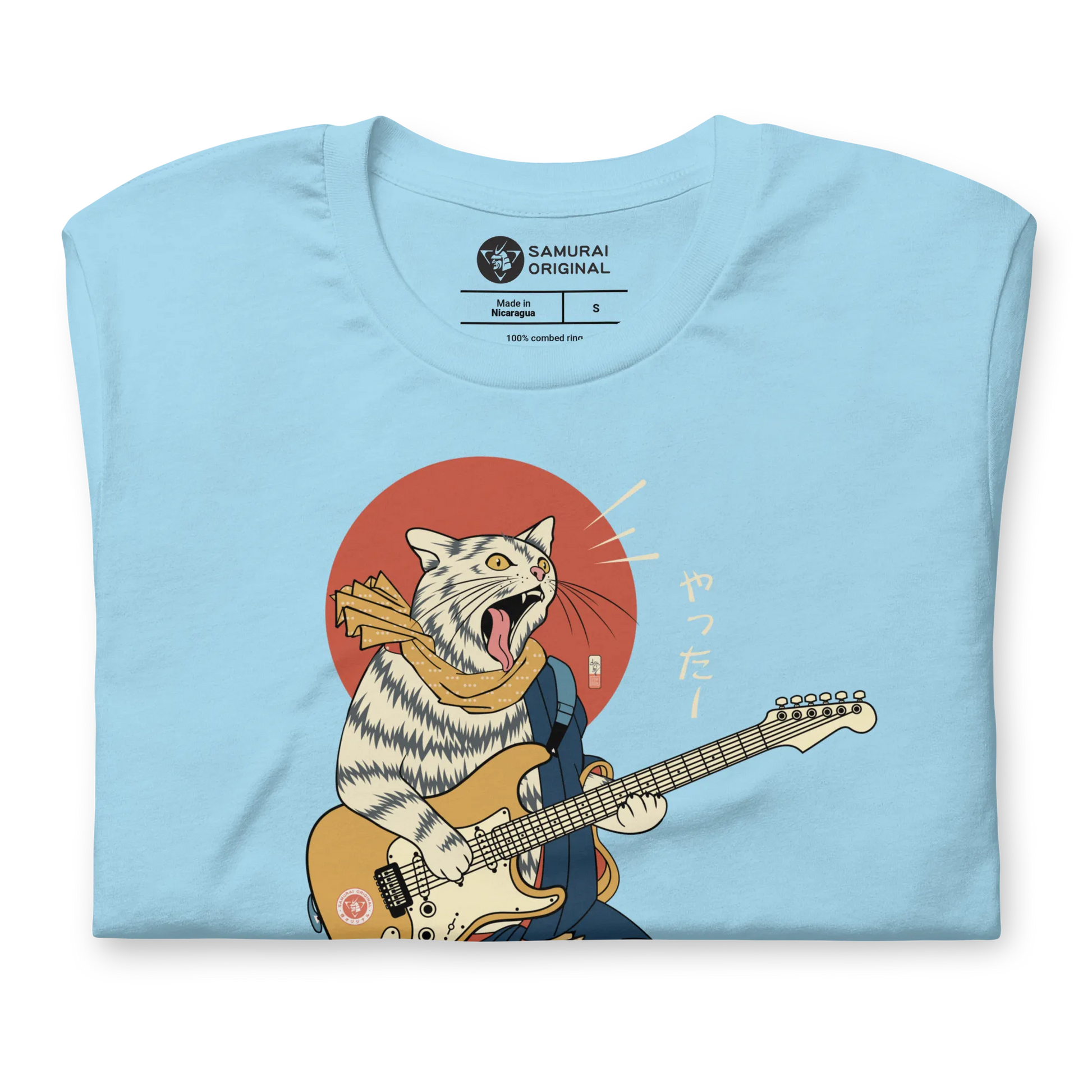 Cat Playing Guitar Funny Japanese Ukiyo-e Unisex T-shirt -