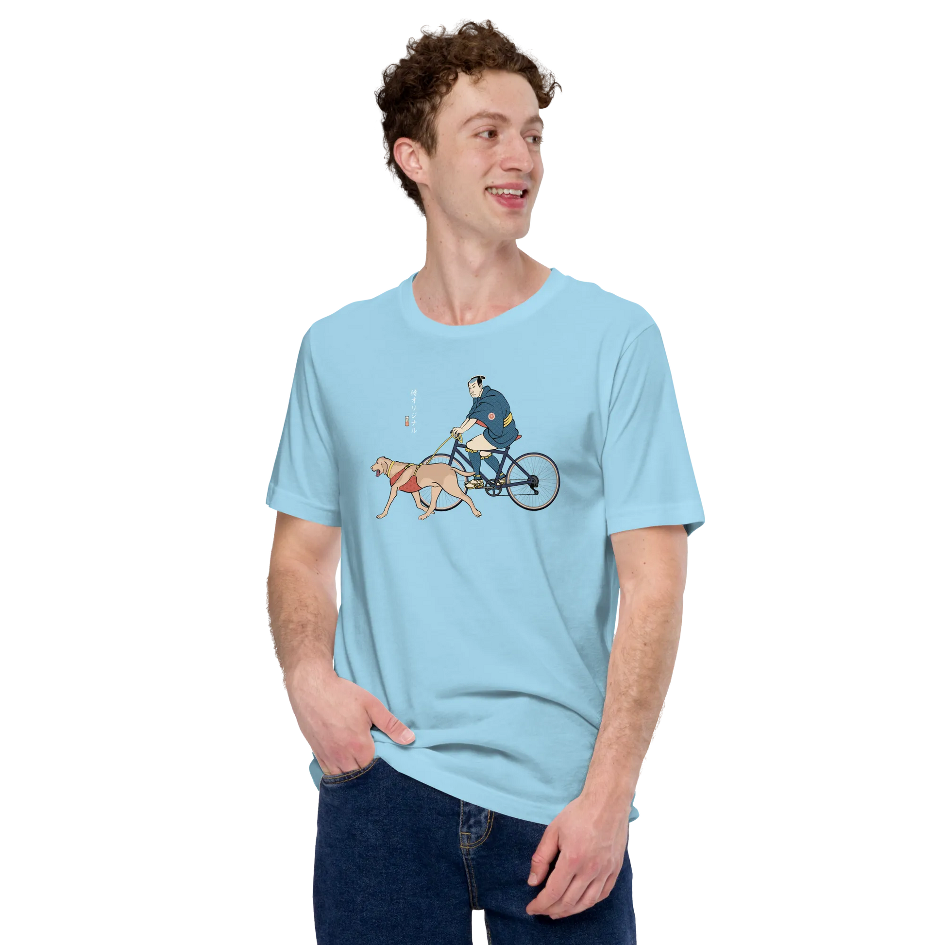 Samurai Cycling With DogLabrador Retriever Ukiyo-e Unisex T-shirt - Samurai Original