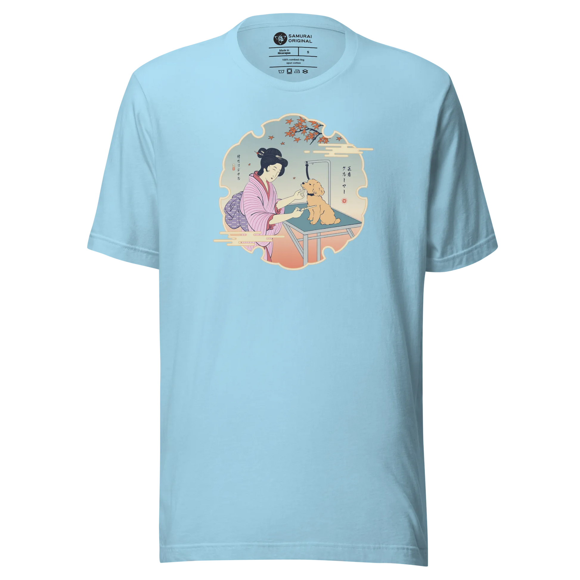 Geisha Groomer Japanese Ukiyo-e Unisex T-shirt - Ocean Blue / S