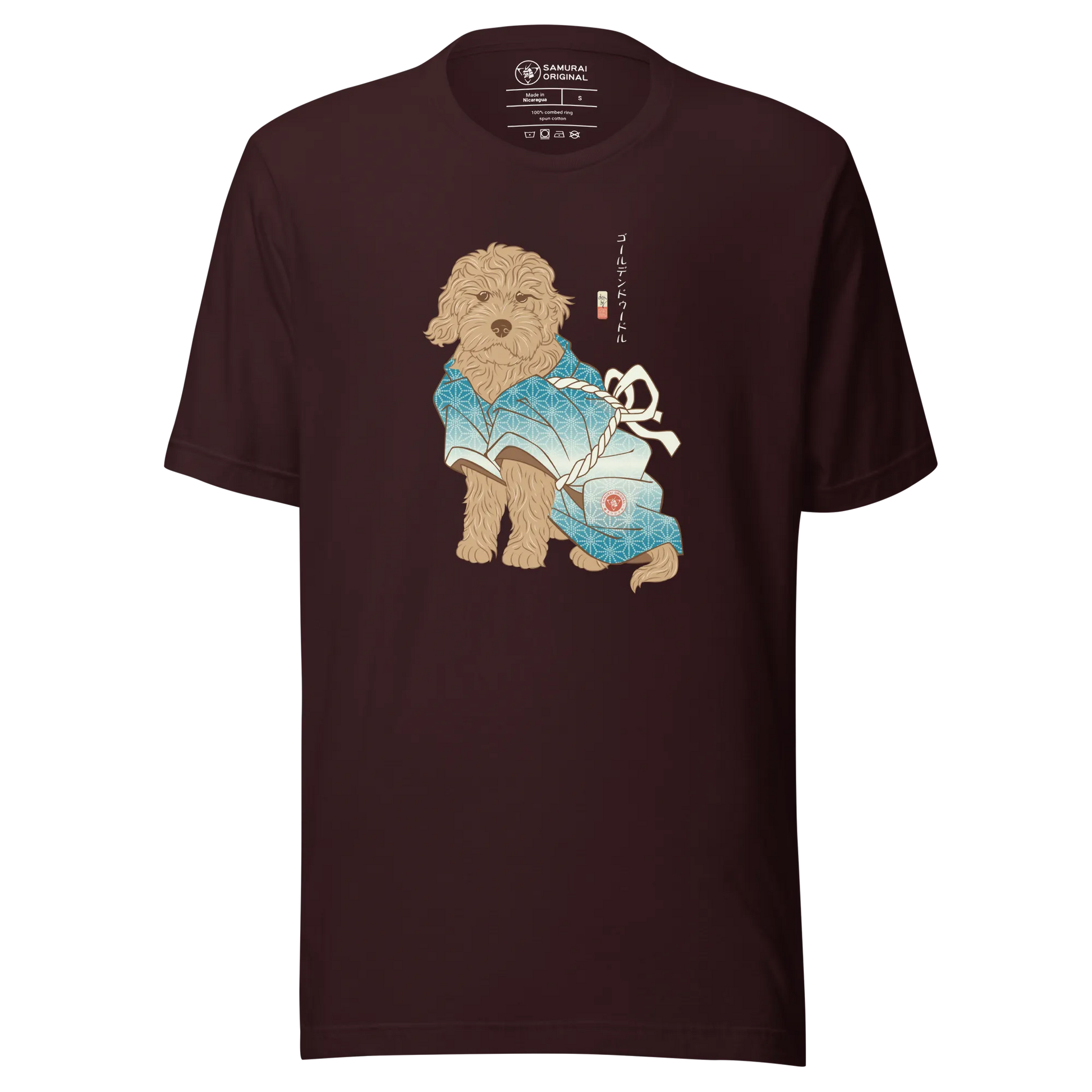 Golden Doodle Dog Funny Japanese Ukiyo-e Unisex T-shirt - Oxblood Black / S