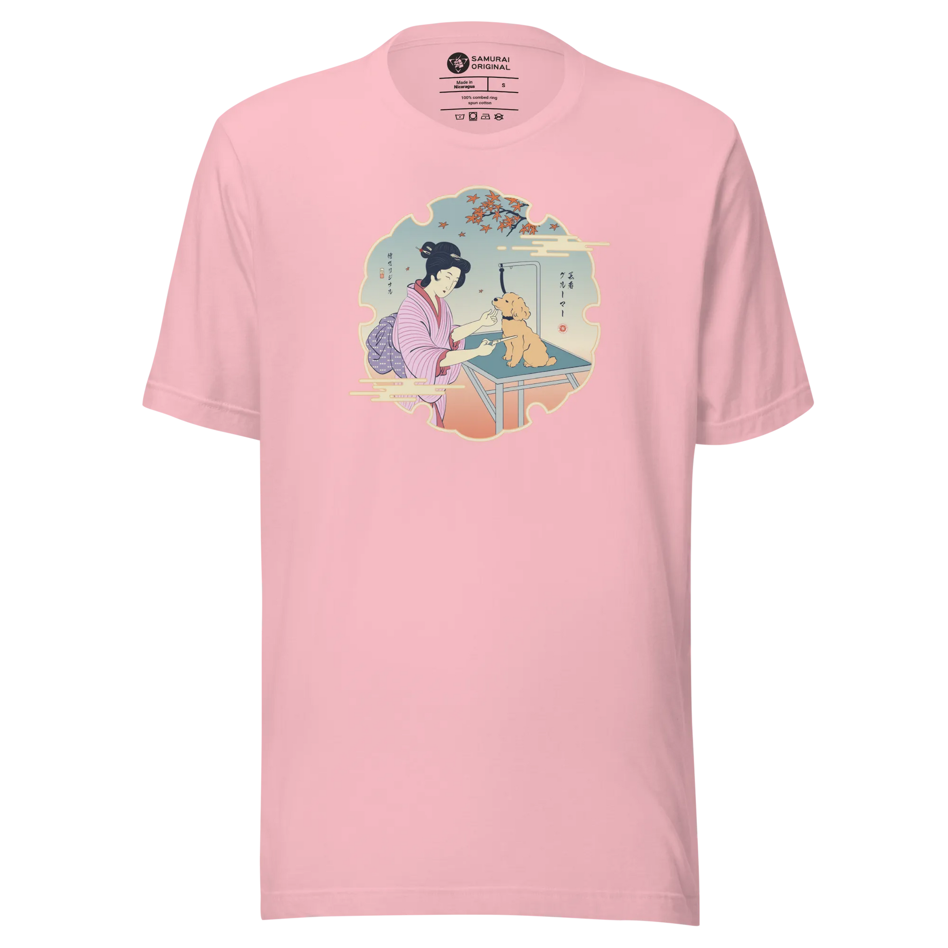 Geisha Groomer Japanese Ukiyo-e Unisex T-shirt - Pink / S