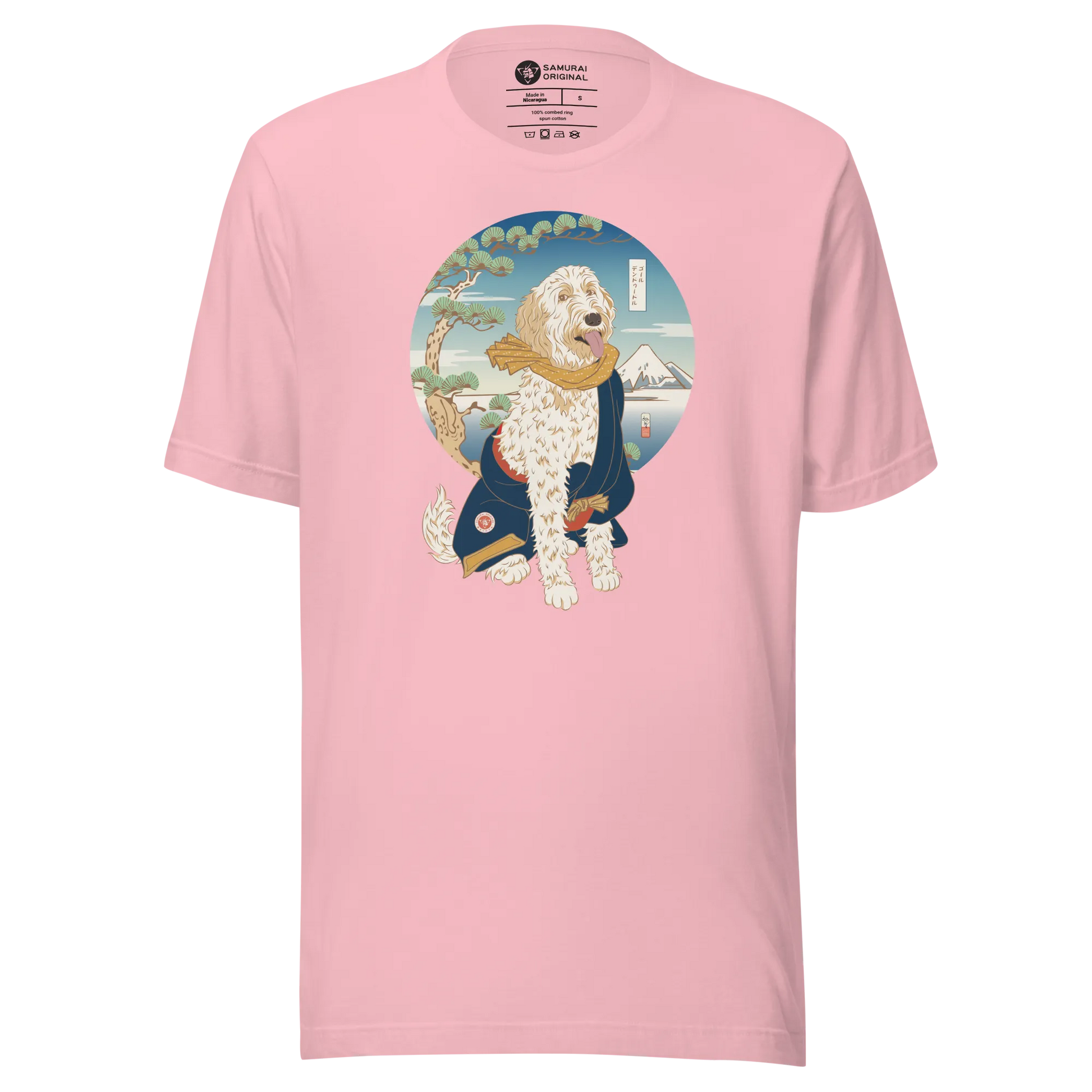 Golden Doodle Dog Funny Japanese Ukiyo-e Unisex T-shirt 2 - Pink / S