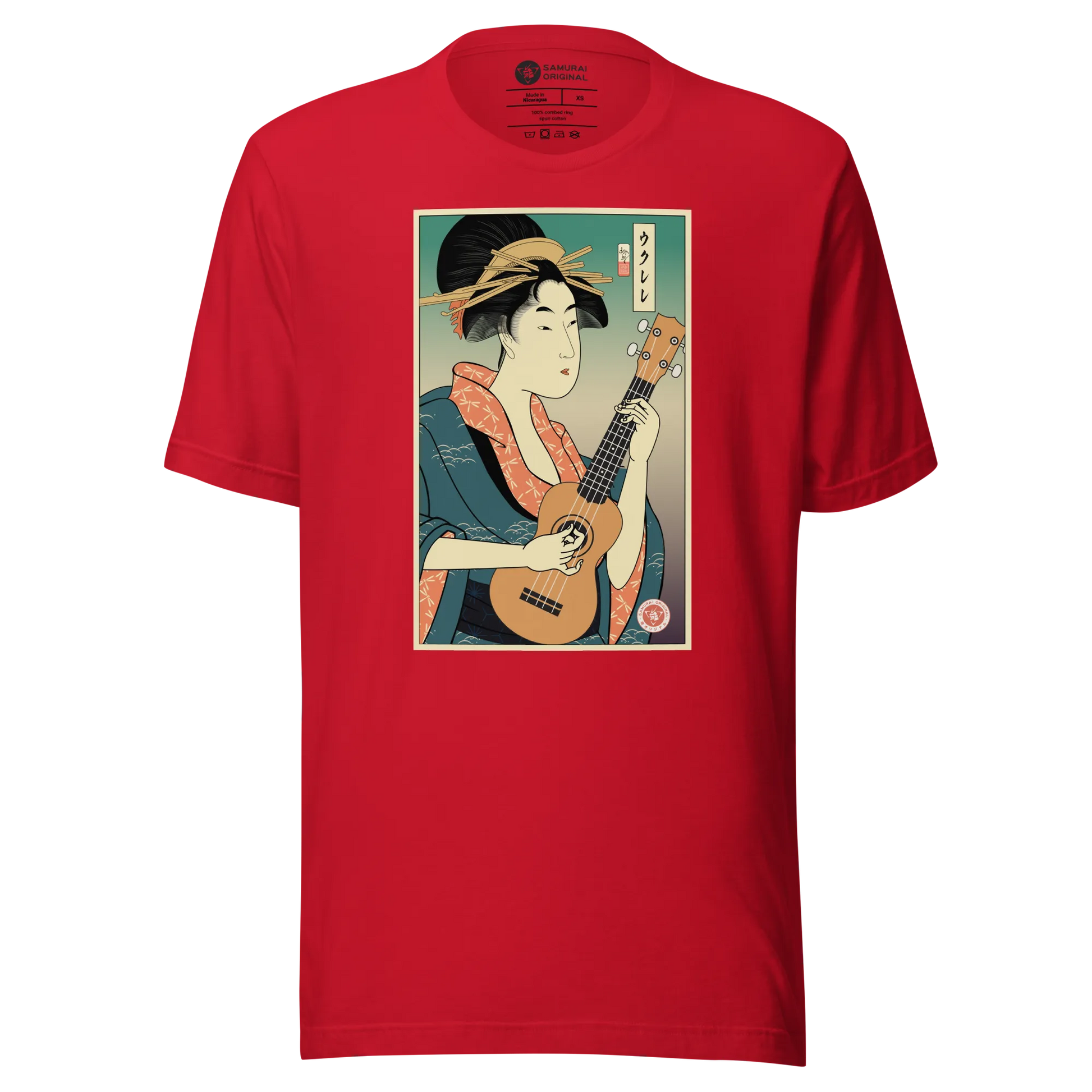 Geisha Ukulele Player String Instrument Japanese Ukiyo-e Unisex T-Shirt - Red / S