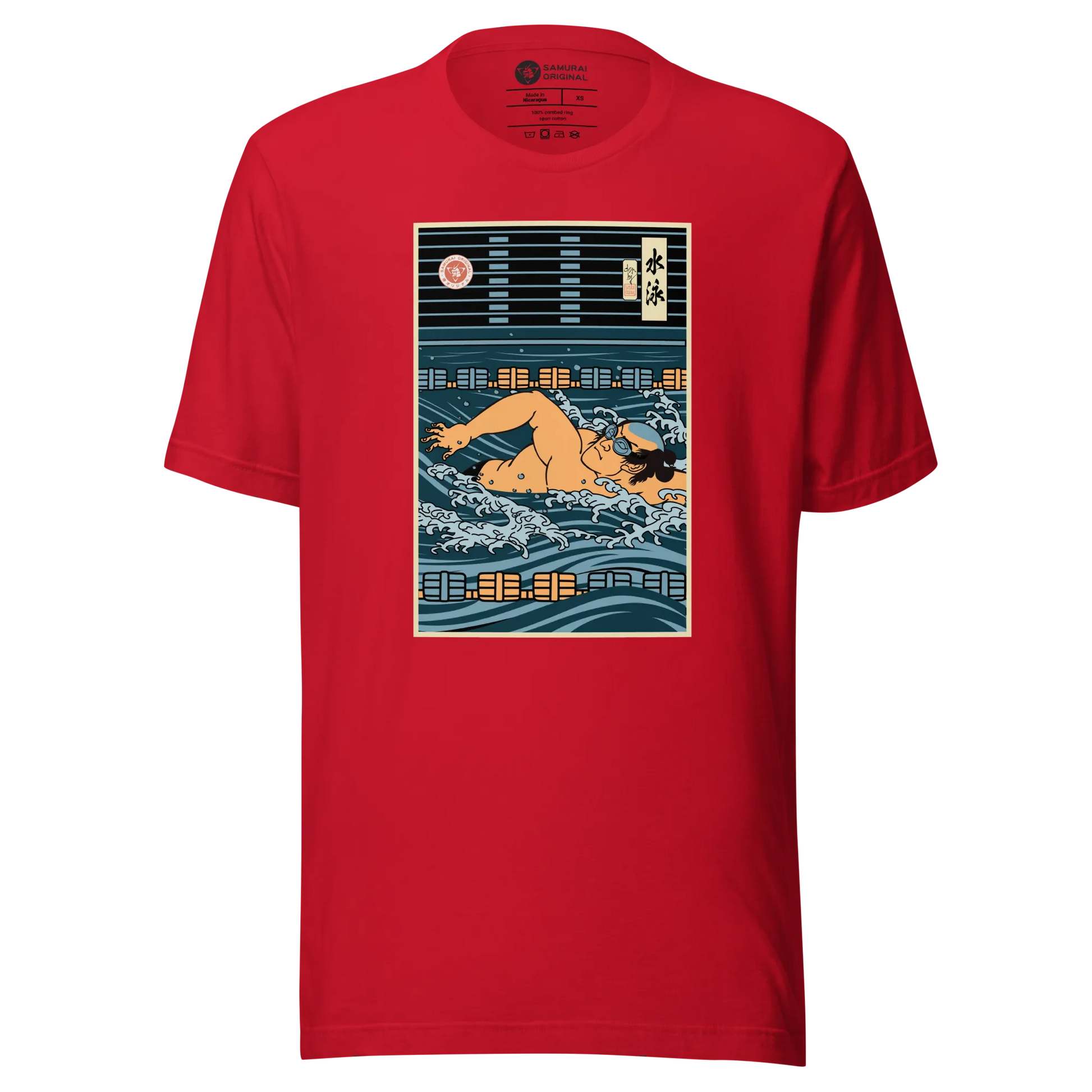 Samurai Swim Water Sport Ukiyo-e Unisex T-Shirt - Red / S