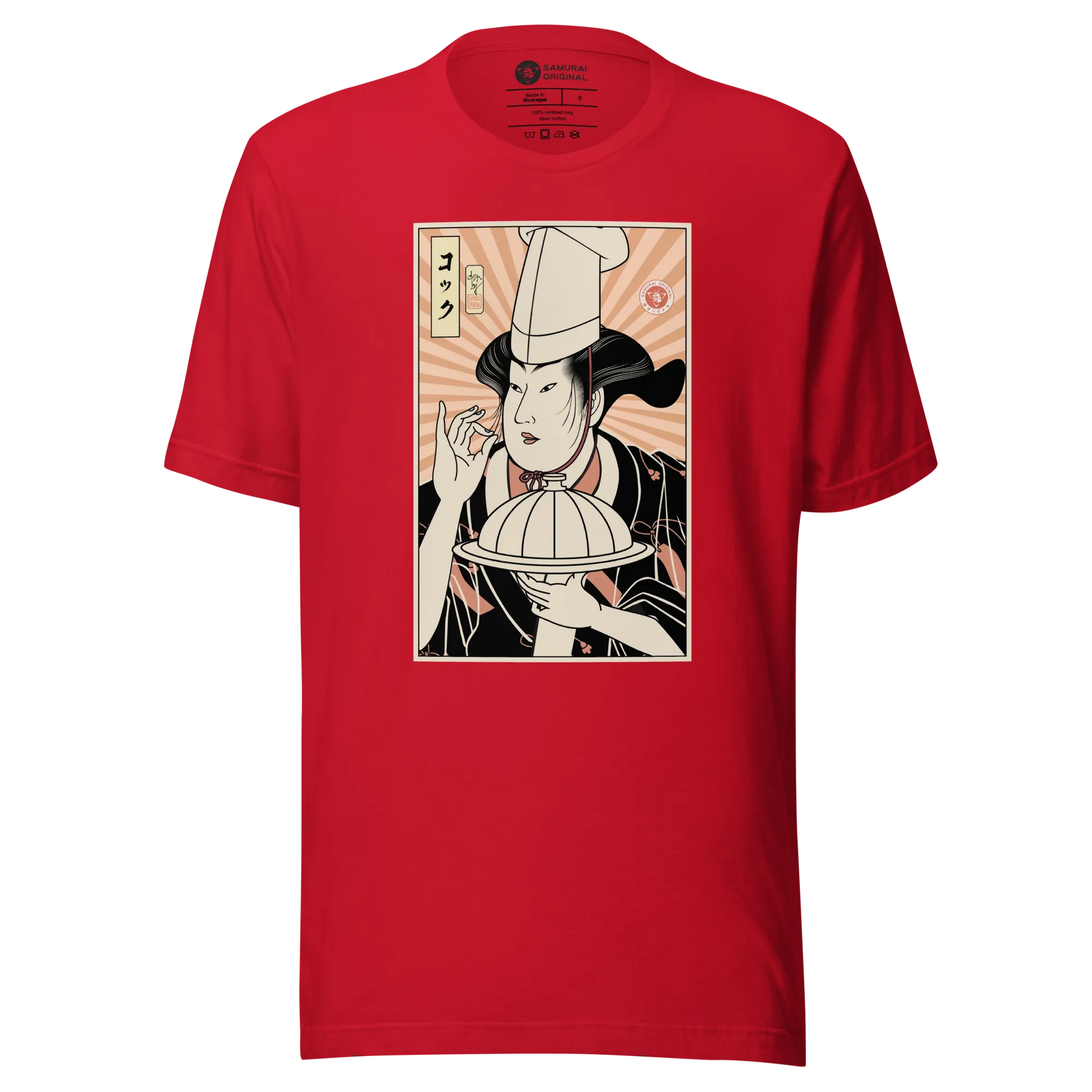 Geisha Chef Cook Dish Japanese Ukiyo-e Unisex T-Shirt - Red / S