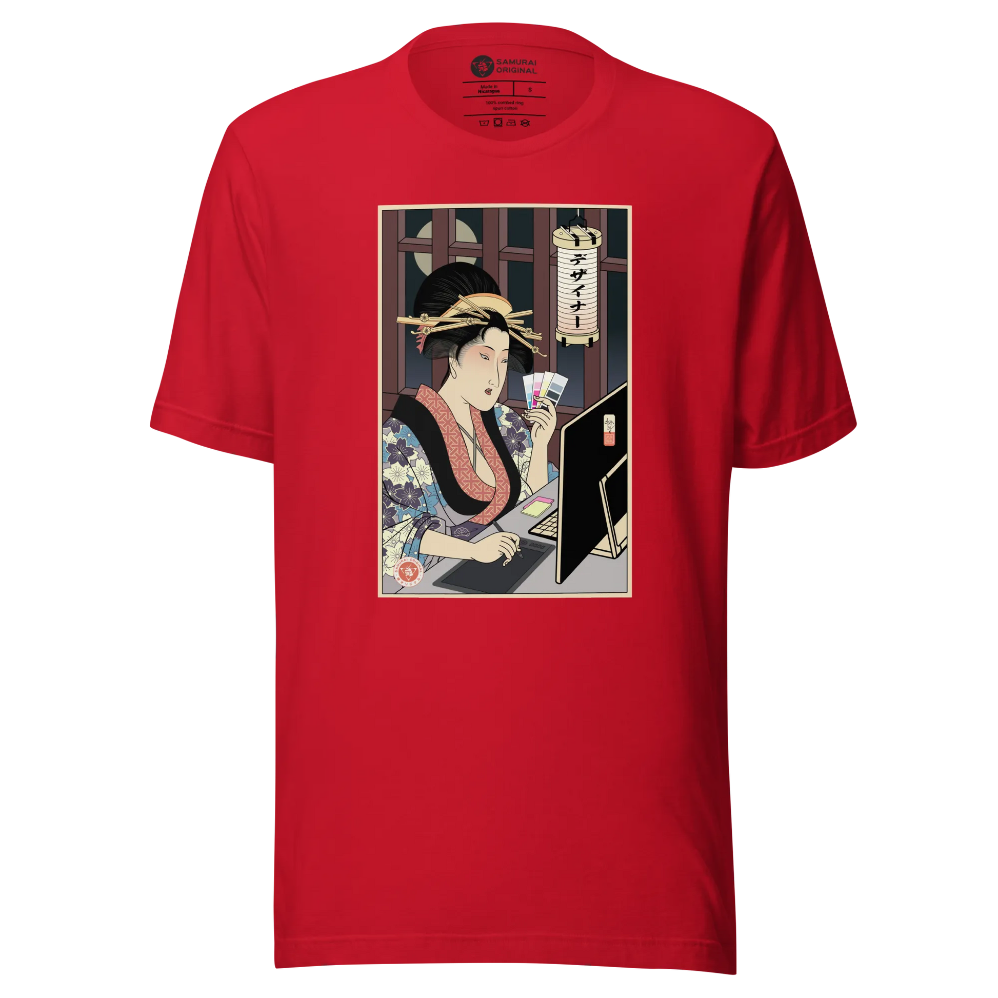 Geisha Design Japanese Ukiyo-e Unisex T-Shirt - Red / S