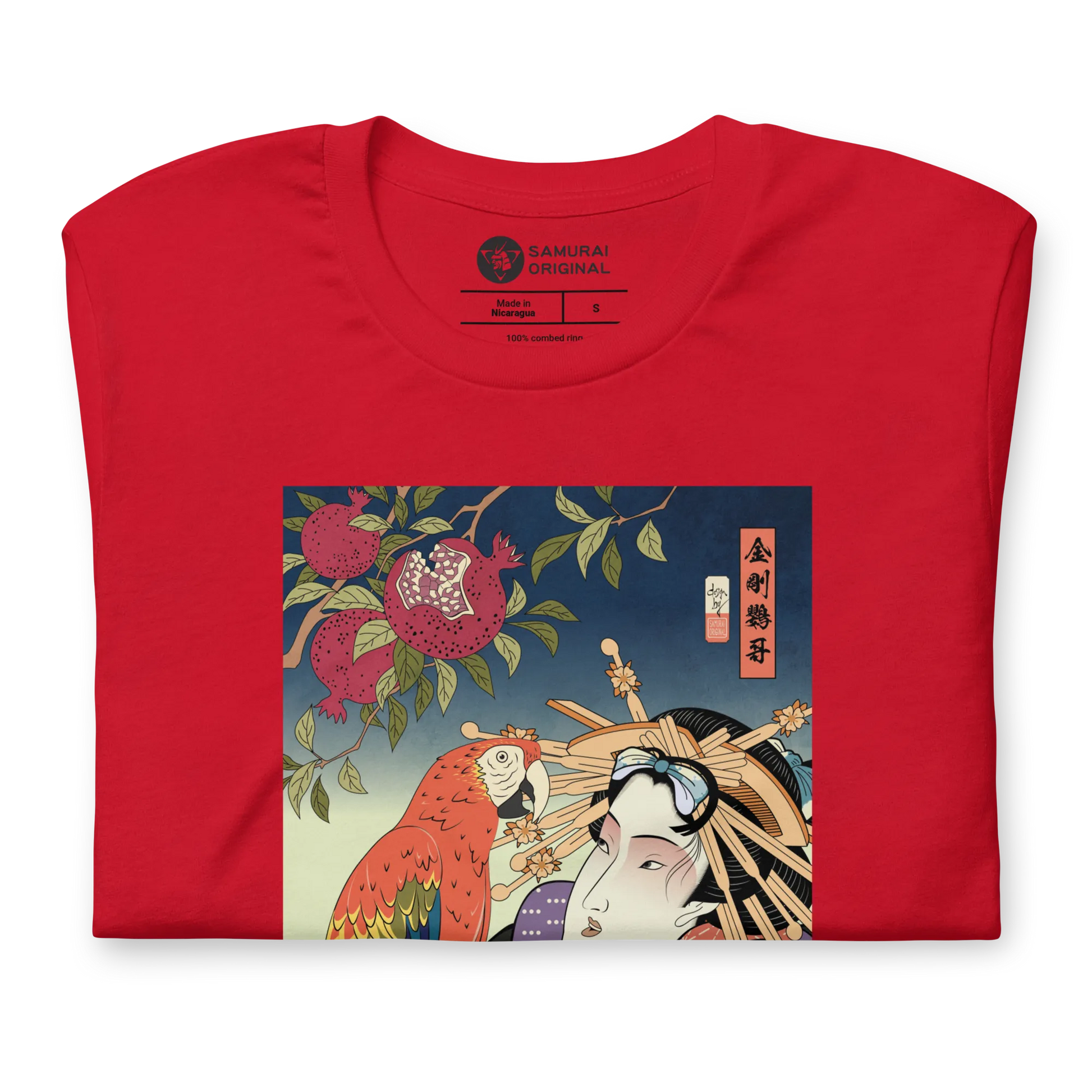 Geisha & Macaw Parrot Bird Japanese Ukiyo-e Unisex T-Shirt -