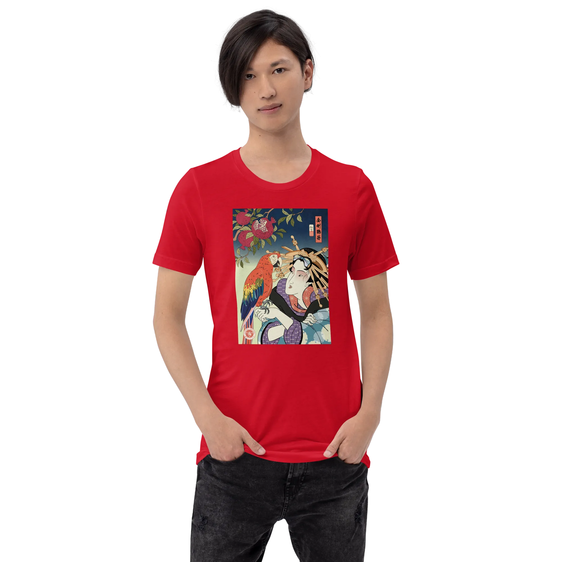 Geisha & Macaw Parrot Bird Japanese Ukiyo-e Unisex T-Shirt -