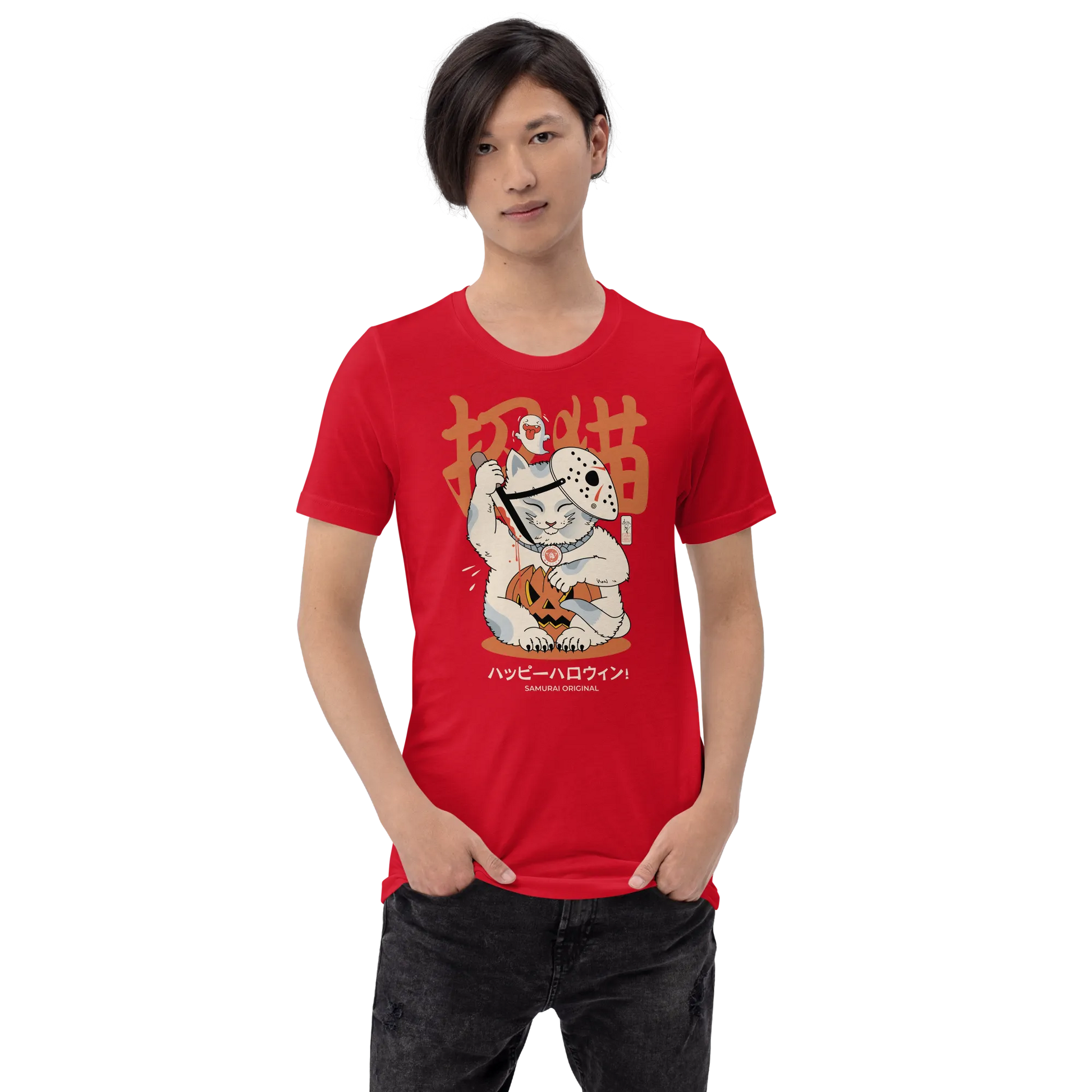 Halloween Cat Maneki Neko & Jason Voorhees Mask Japanese Unisex T-Shirt -