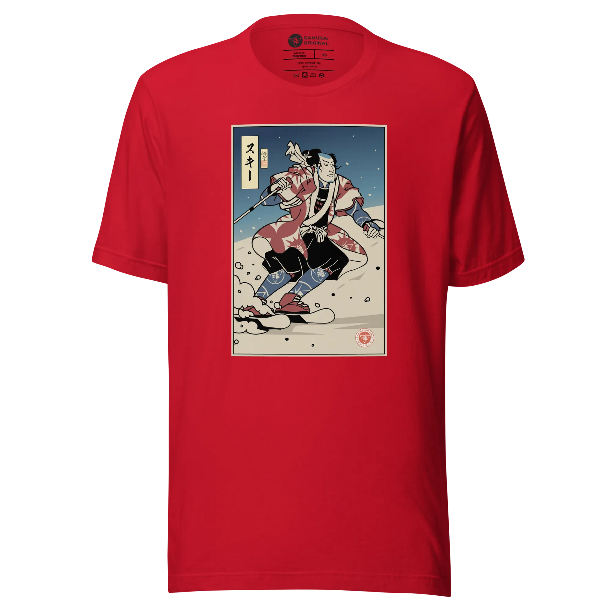 Samurai Ski 2 Winter Sport Ukiyo-e Unisex T-Shirt - Red / S