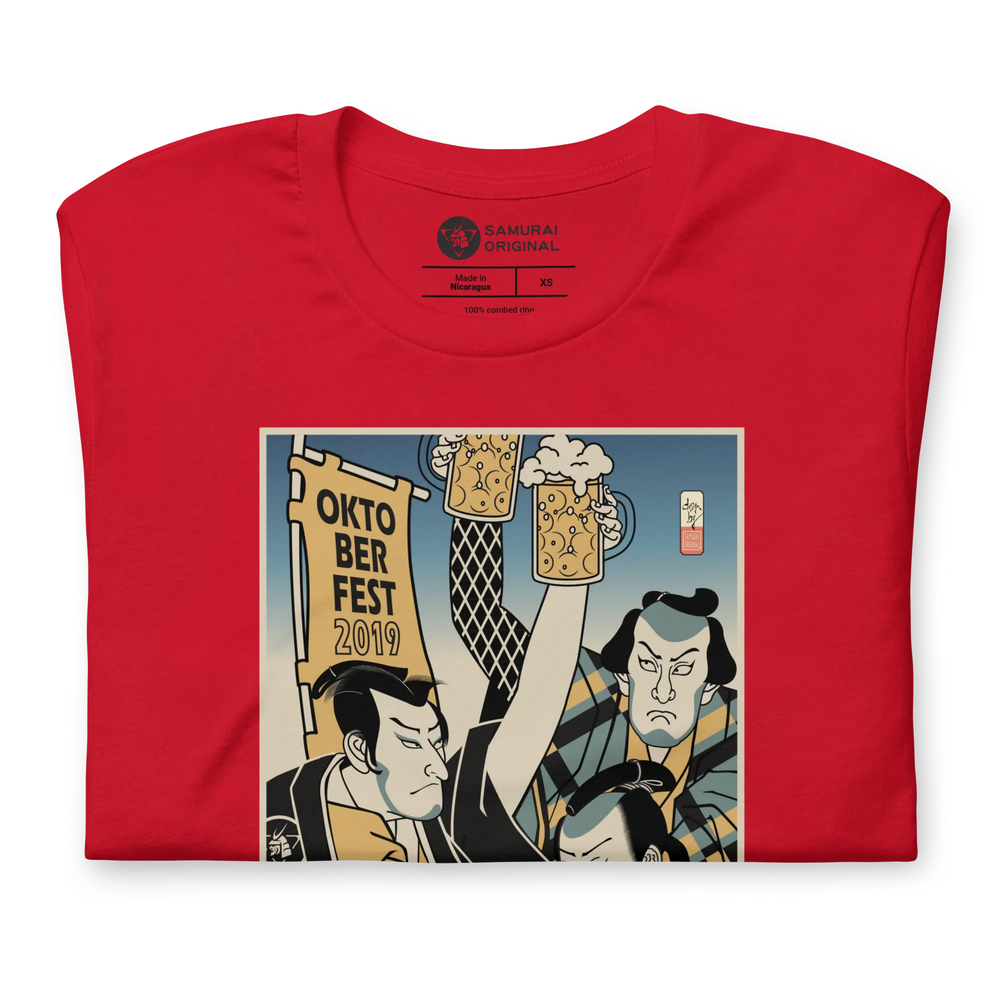 Samurai and Beer Oktoberfest Japanese Ukiyo-e Funny Unisex T-Shirt 2 - Samurai Original