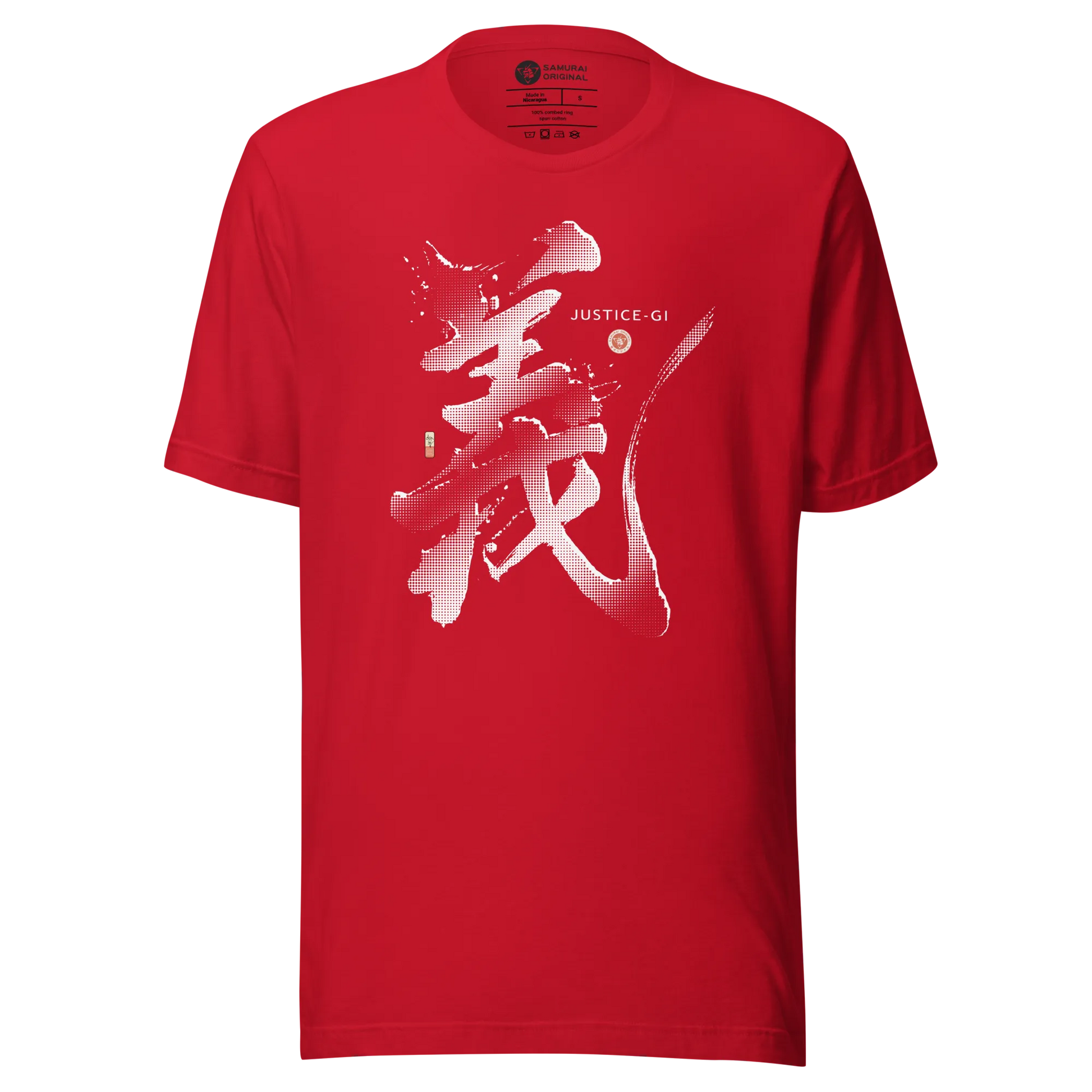 Justice-Gi Seven Virtues Of Bushido Japanese Kanji Calligraphy Unisex T-Shirt - Red / S