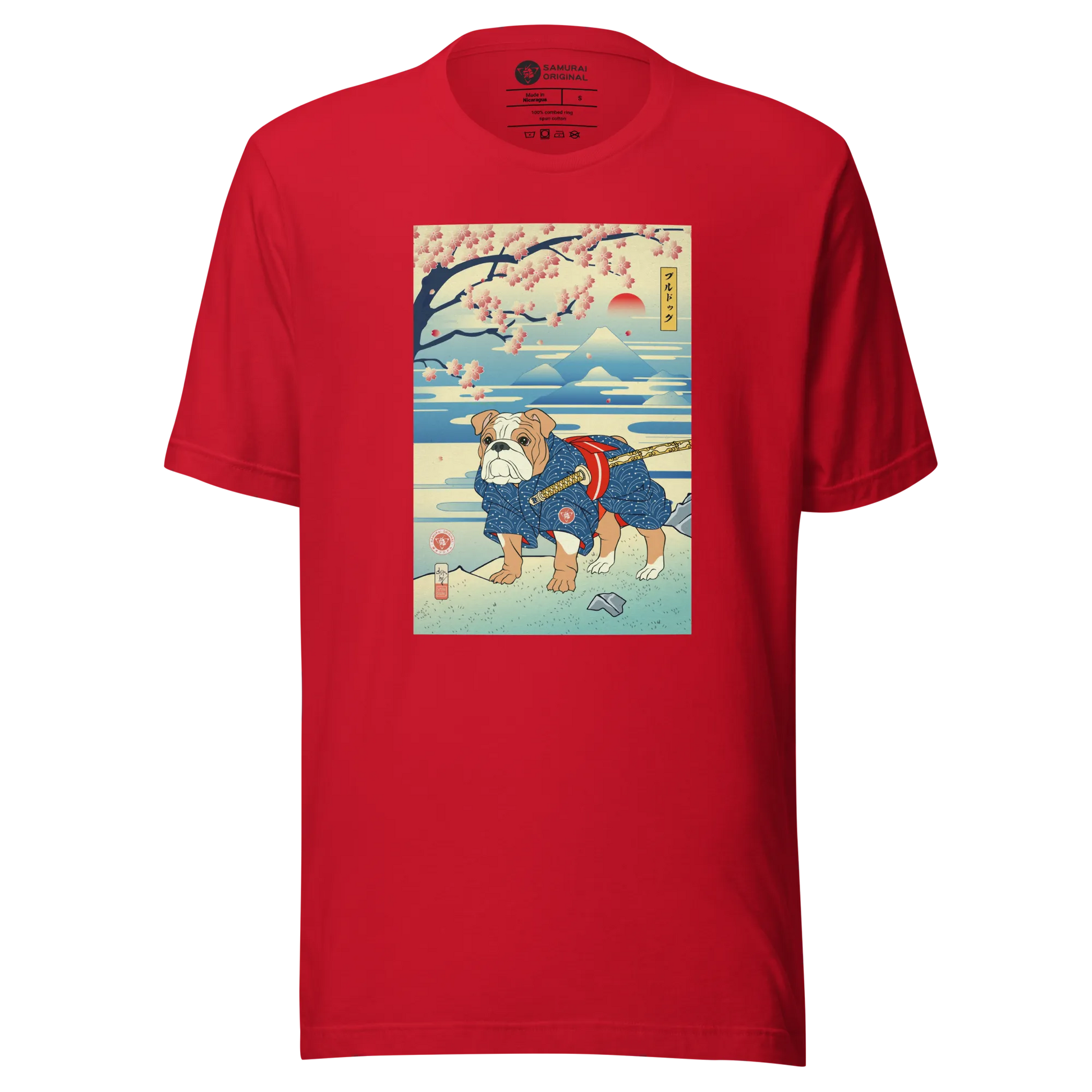 Dog Bulldog Japanese Ukiyo-e Unisex T-Shirt - Red / S