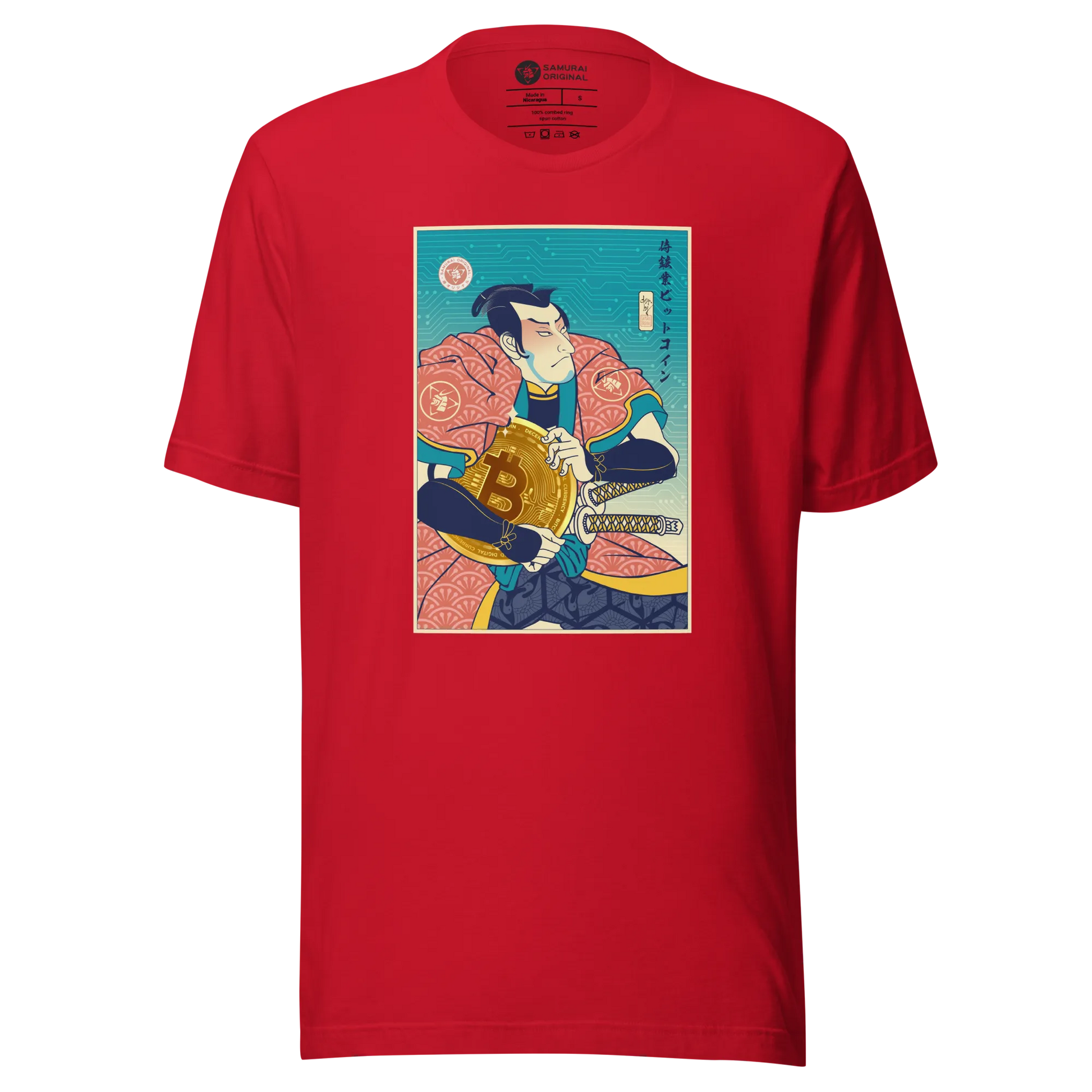 Samurai Bitcoin Mining Ukiyo-e Unisex T-Shirt - Red / S