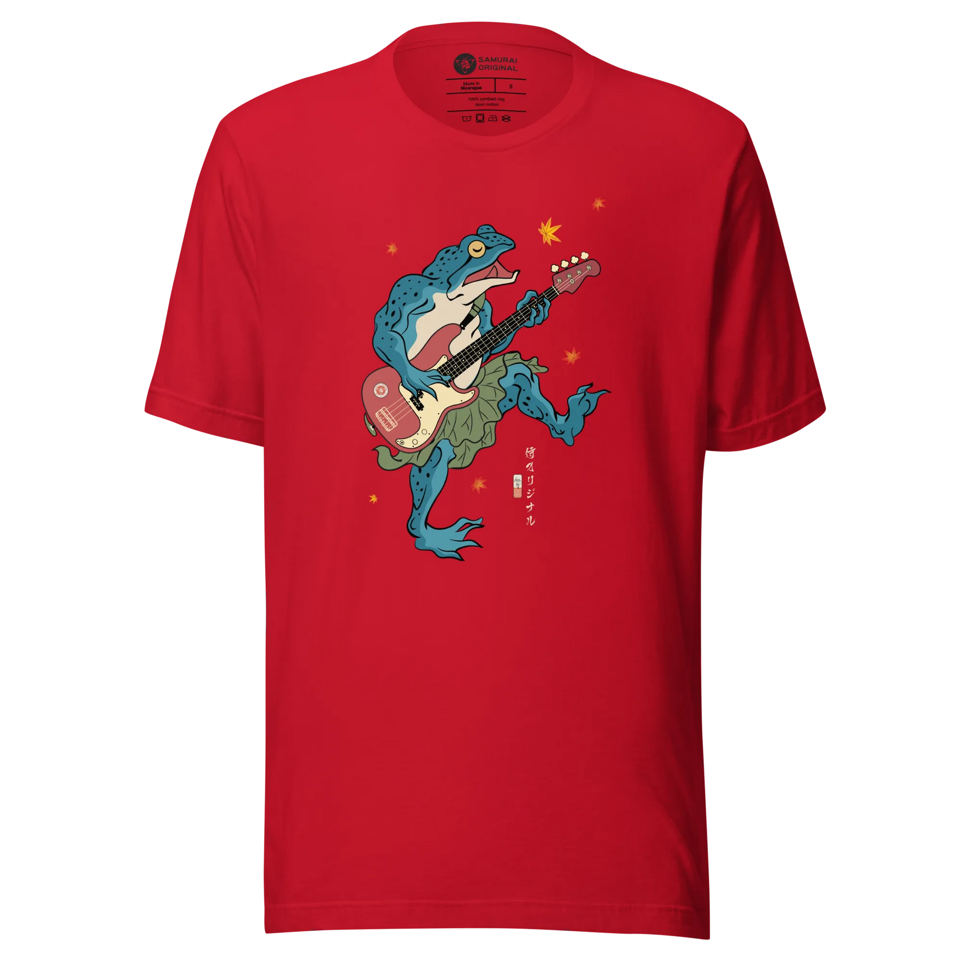 Frog Guitar Bass Funny Japanese Ukiyo-e Unisex T-shirt - Red / S