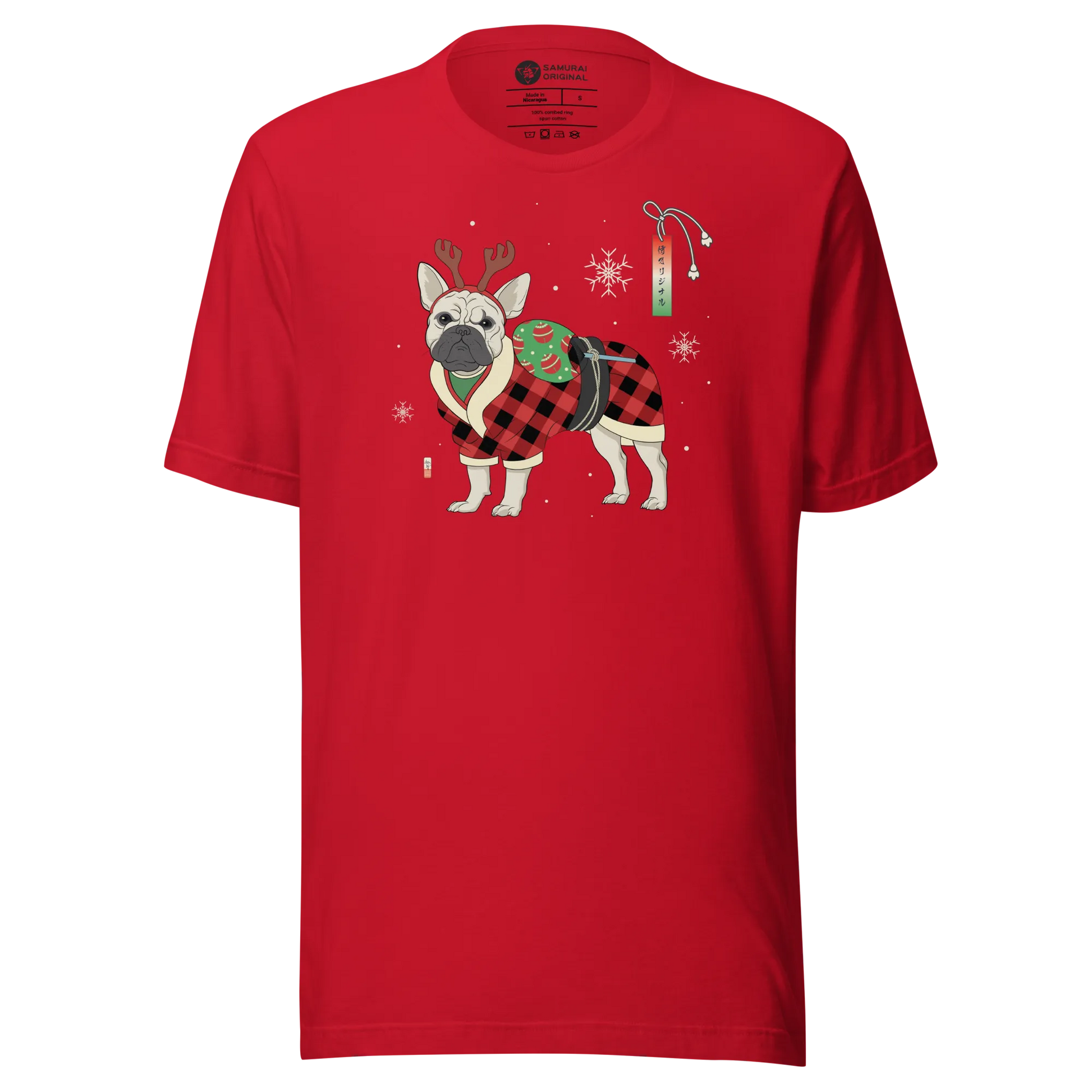 French Bulldog Funny Christmas Japanese Ukiyo-e Unisex T-shirt - Red / S