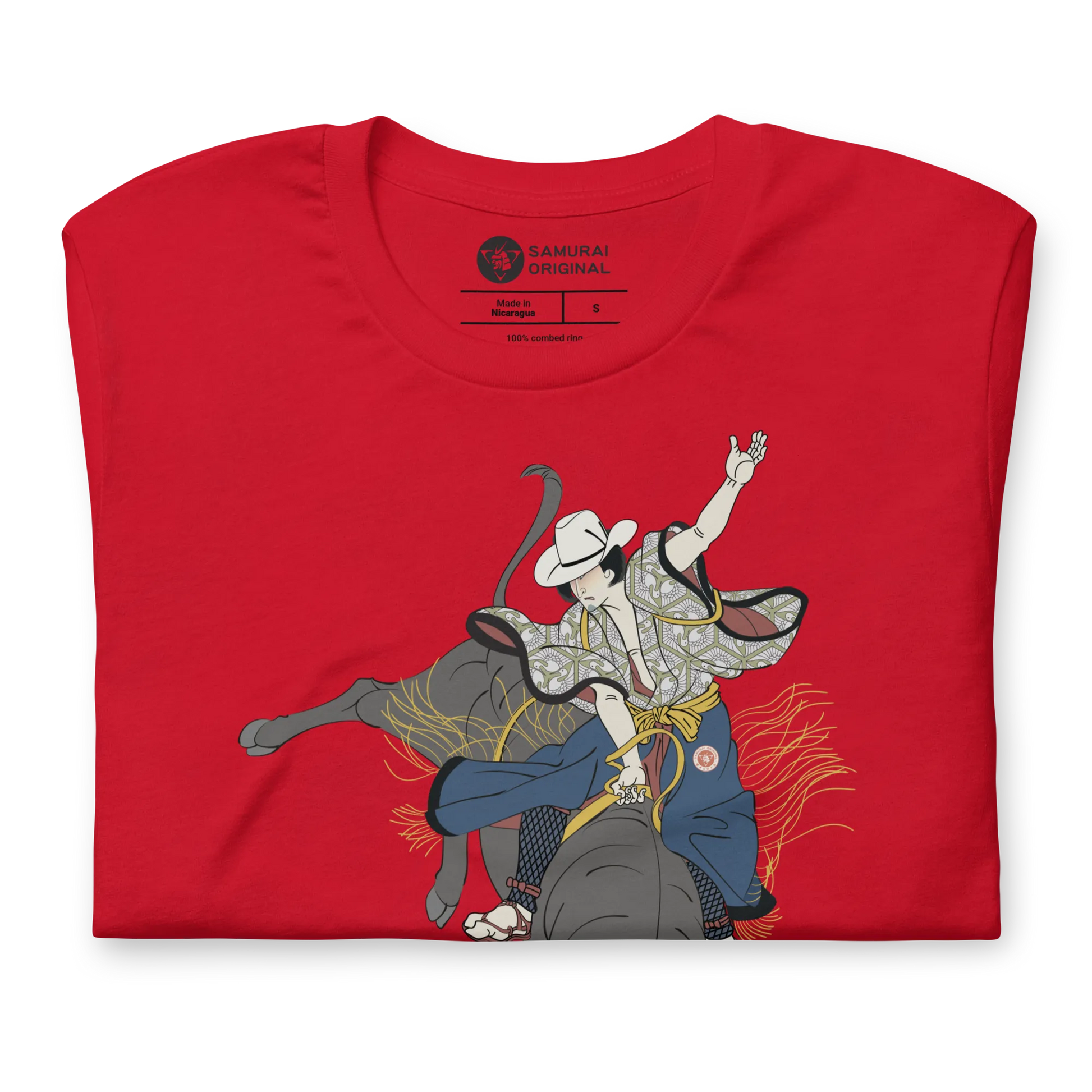 Samurai Bull Riding Ukiyo-e Unisex T-shirt - Samurai Original