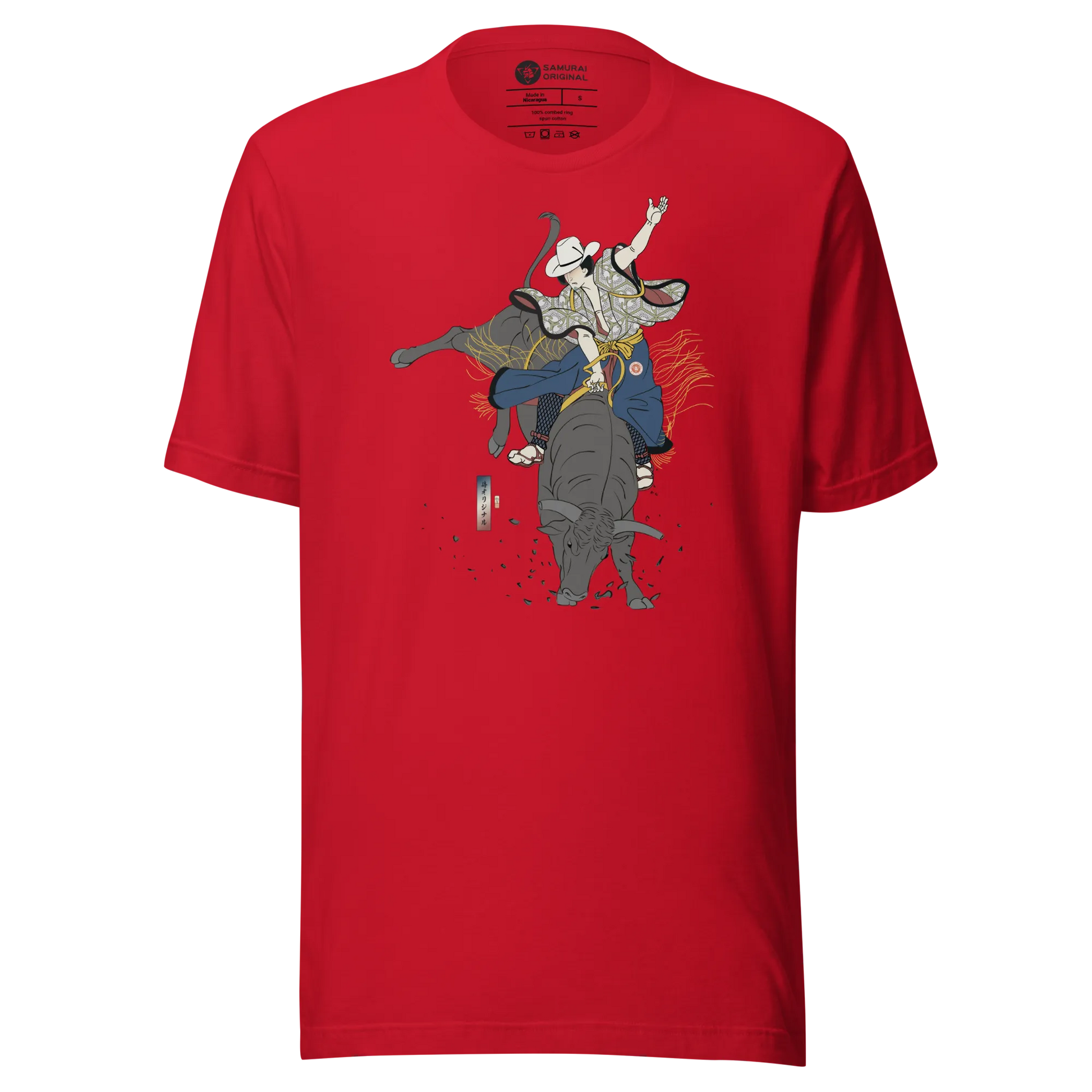 Samurai Bull Riding Ukiyo-e Unisex T-shirt - Samurai Original