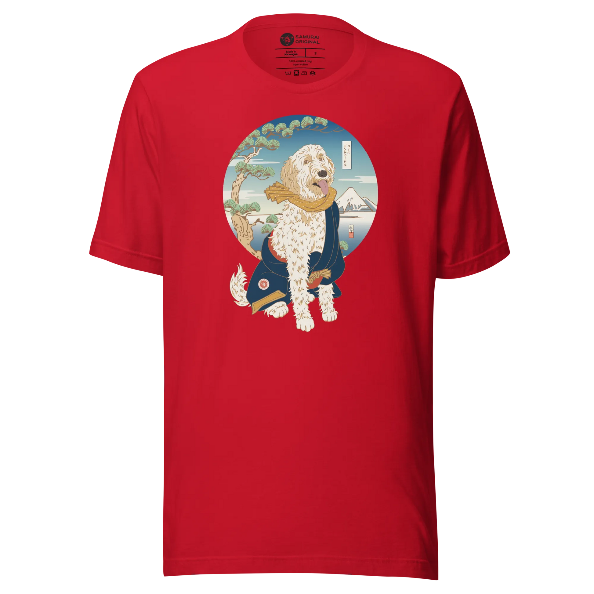 Golden Doodle Dog Funny Japanese Ukiyo-e Unisex T-shirt 2 - Red / S