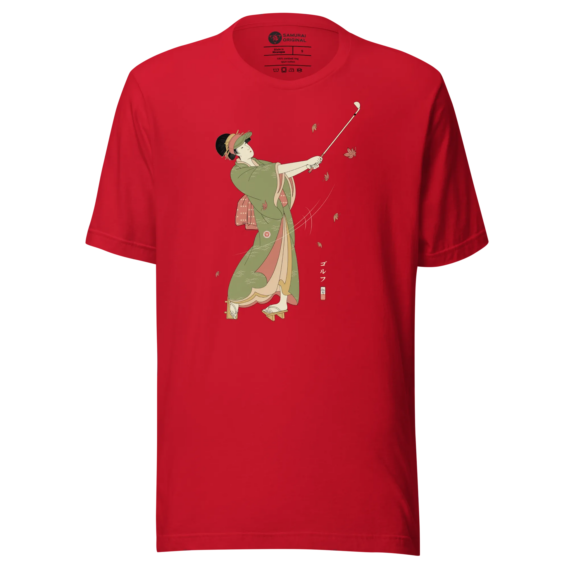 Geisha Golf Player Japanese Ukiyo-e Unisex T-shirt - Red / S