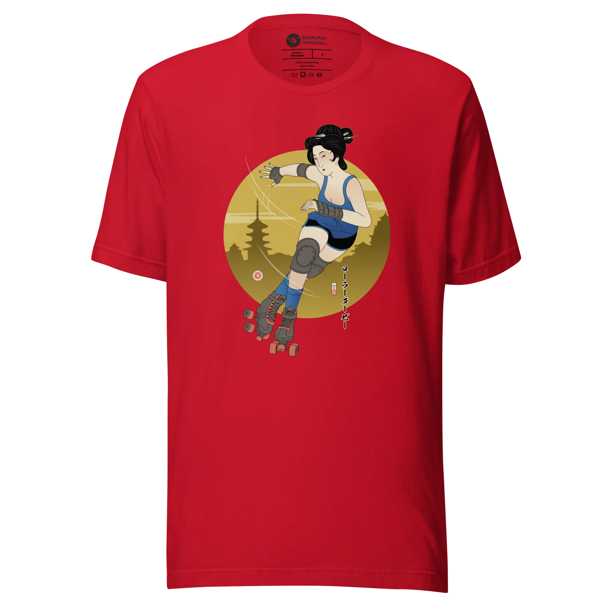 Geisha Roller Derby Japanese Ukiyo-e Unisex T-shirt - Red / S