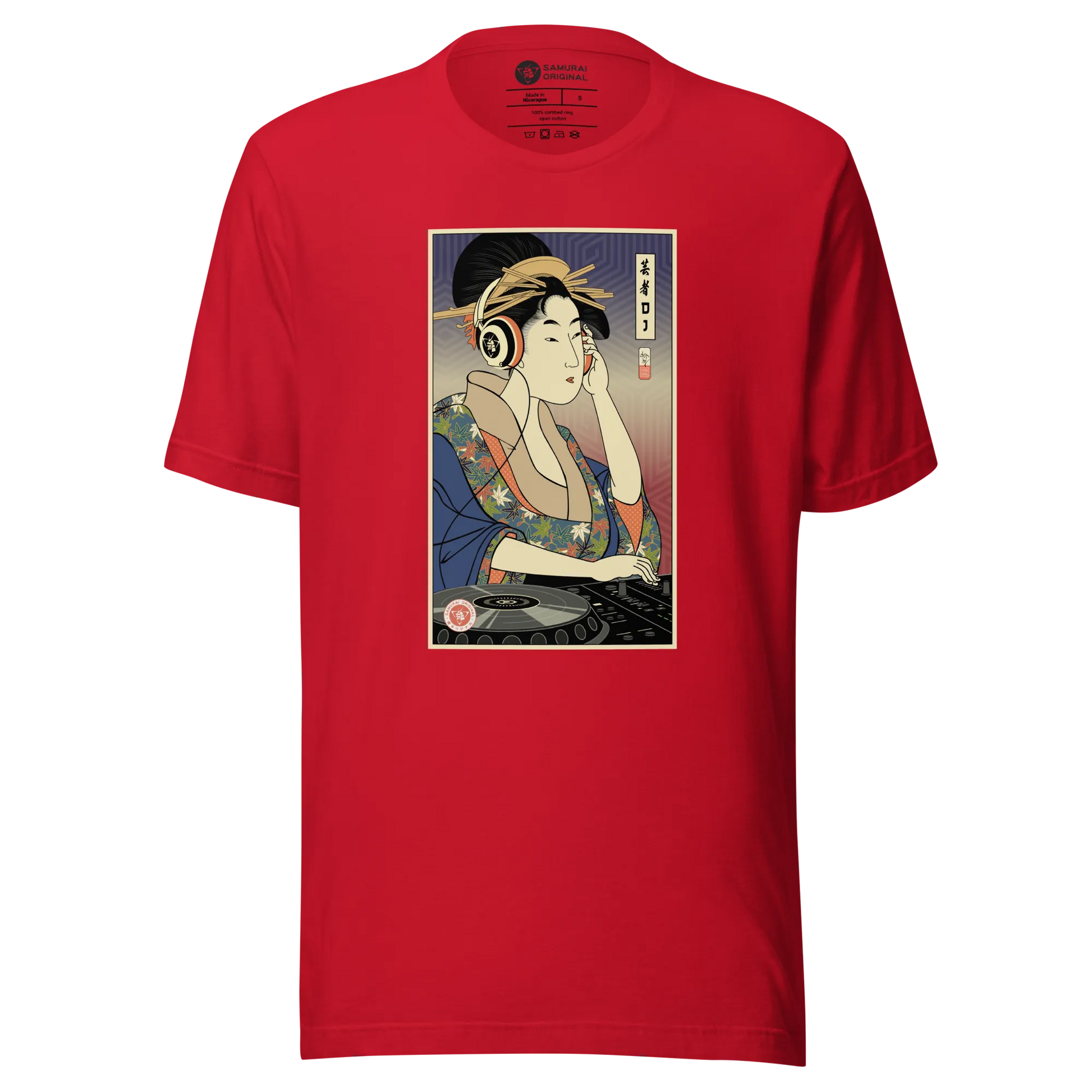 Geisha DJ Turntable Music Japanese Ukiyo-e Unisex T-Shirt - Red / S