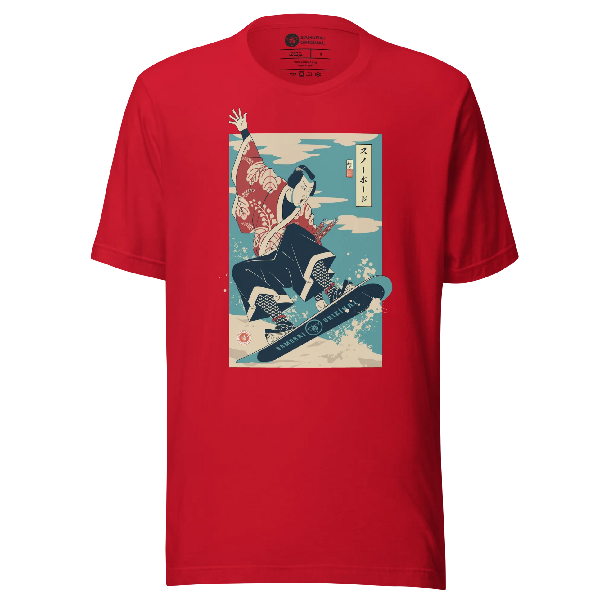 Samurai Snowboard Winter Sport Ukiyo-e Unisex T-Shirt - Red / S