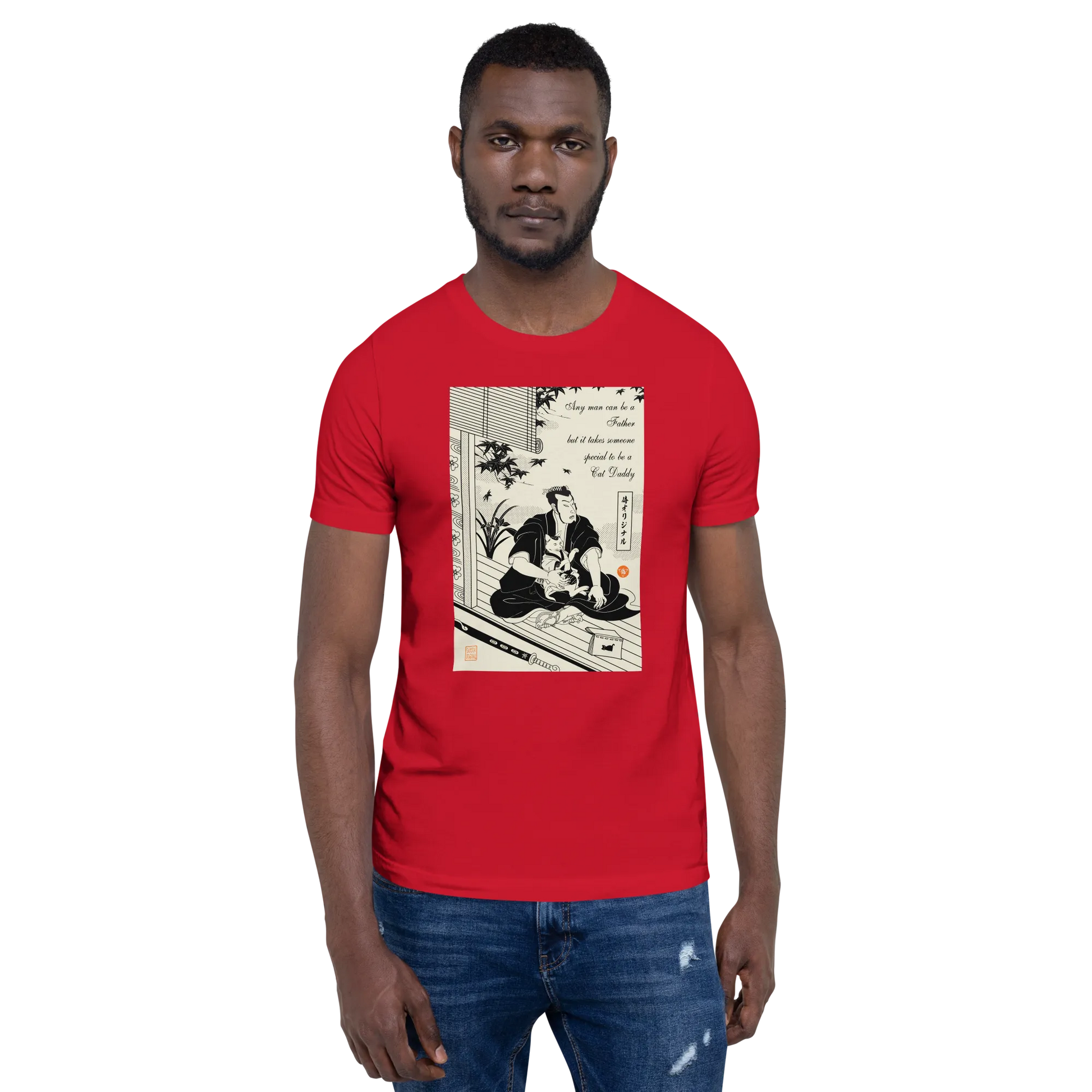 Samurai and Cat Japanese Ukiyo-e Unisex T-shirt 3 - Samurai Original