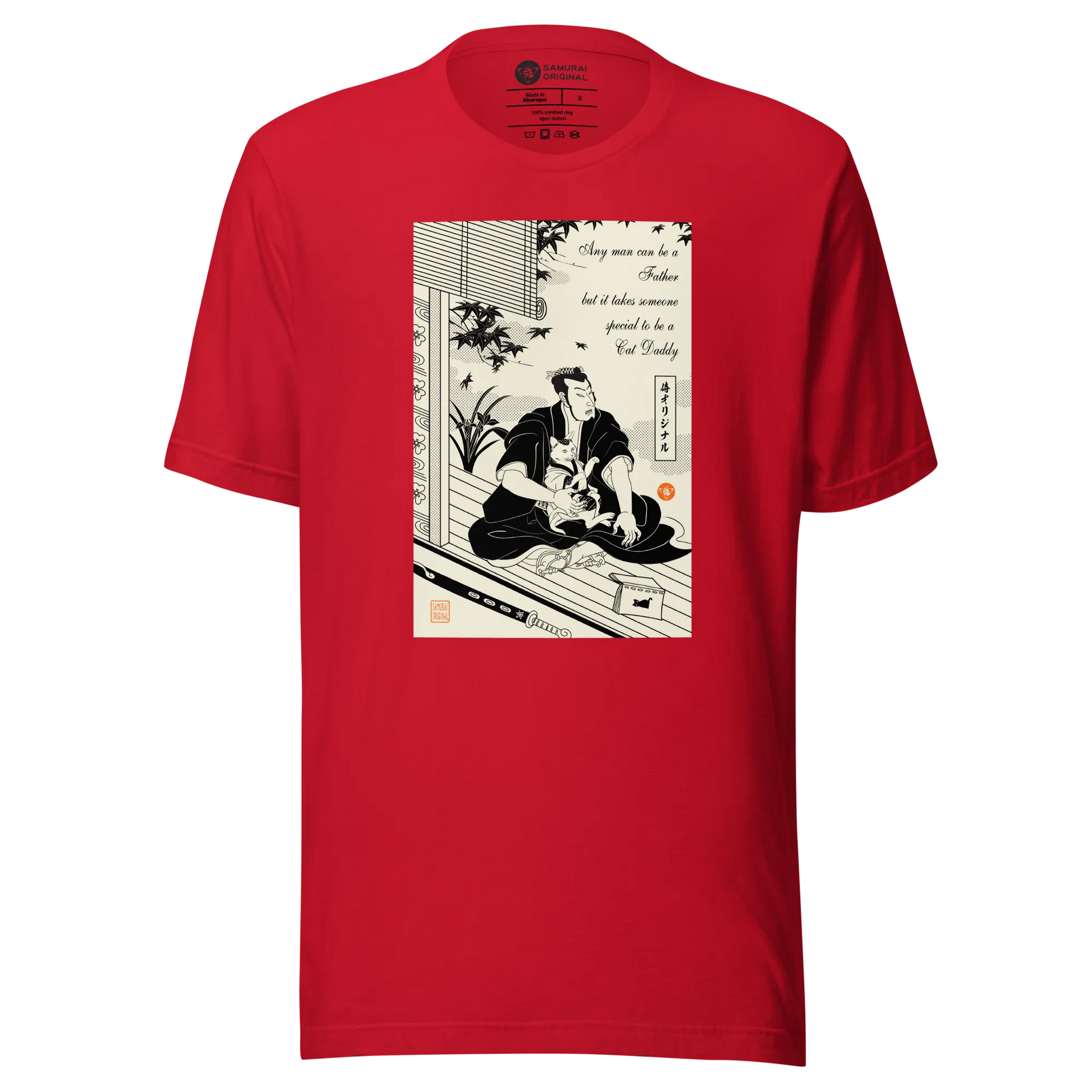 Samurai and Cat Japanese Ukiyo-e Unisex T-shirt 3 - Samurai Original