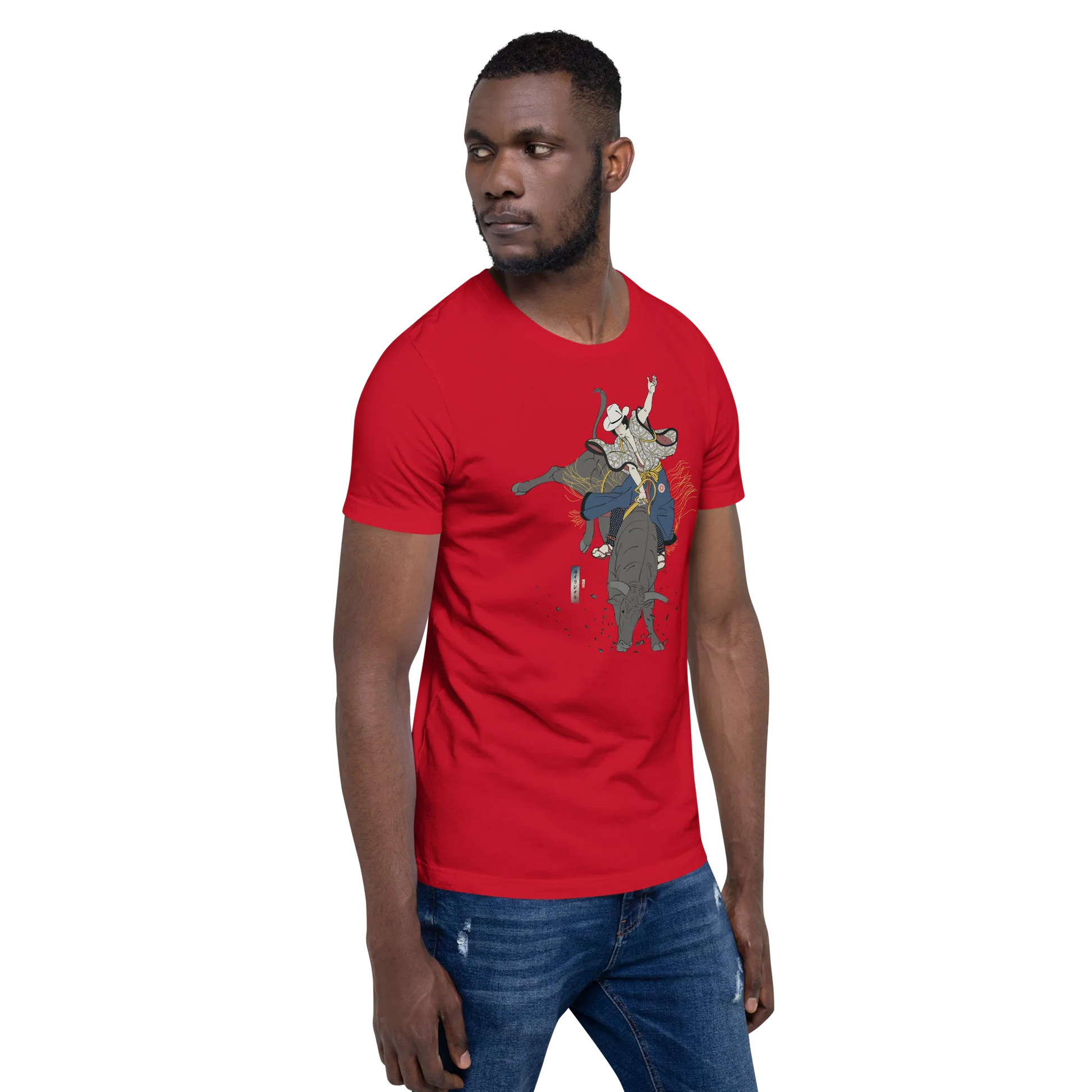 Samurai Bull Riding Ukiyo-e Unisex T-shirt - Samurai Original