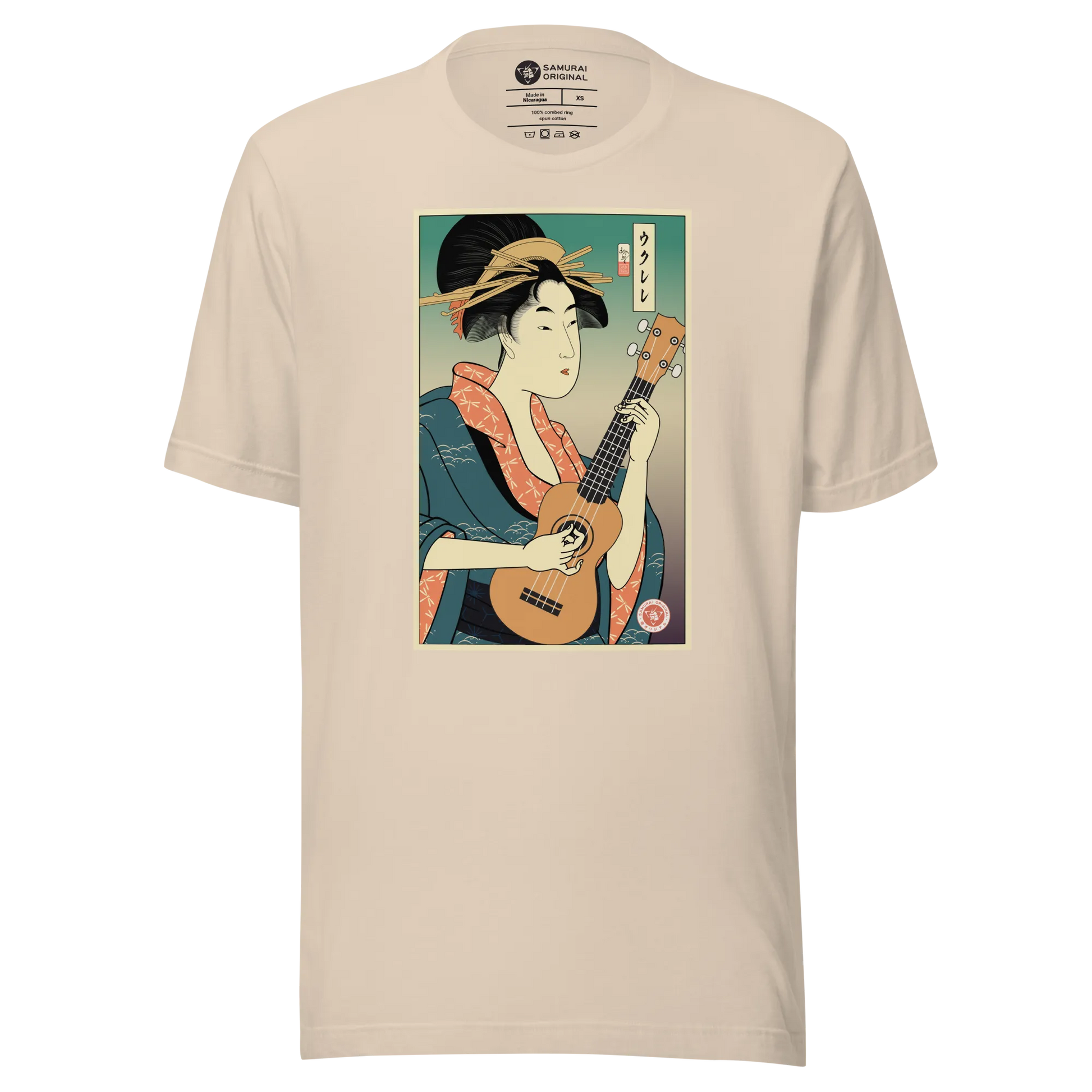 Geisha Ukulele Player String Instrument Japanese Ukiyo-e Unisex T-Shirt - Soft Cream / XS