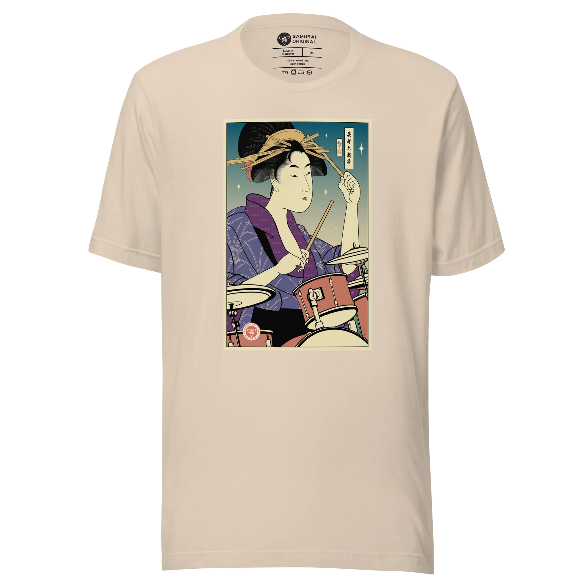 Geisha Drummer Percussion Music Japanese Ukiyo-e Unisex T-Shirt - Soft Cream / XS