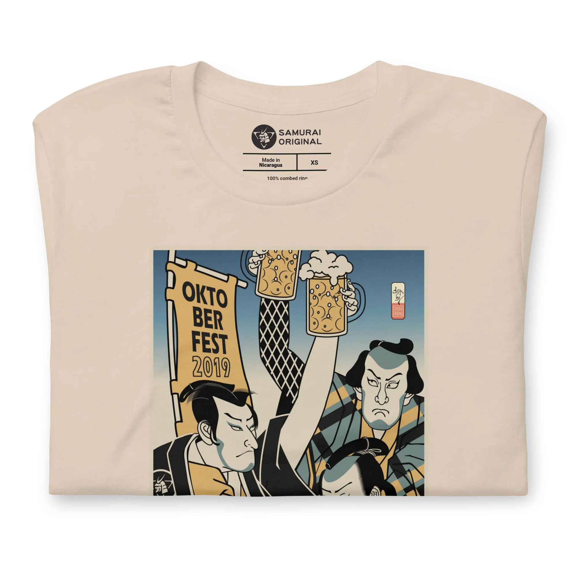 Samurai and Beer Oktoberfest Japanese Ukiyo-e Funny Unisex T-Shirt 2 - Samurai Original