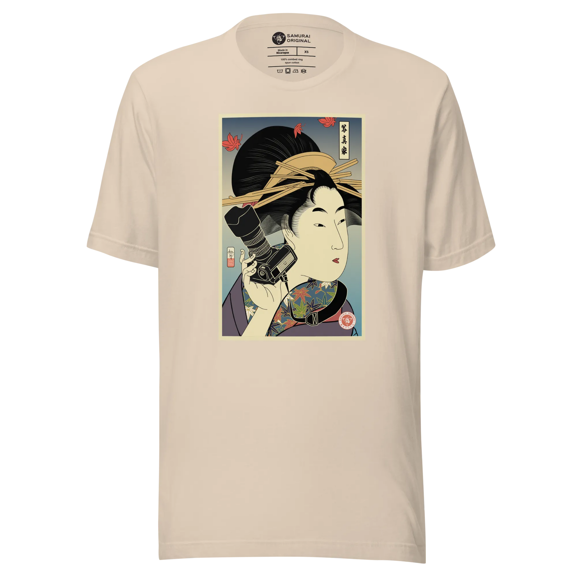 Geisha Photographer Camera Japanese Ukiyo-e Unisex T-Shirt - Soft Cream / XS