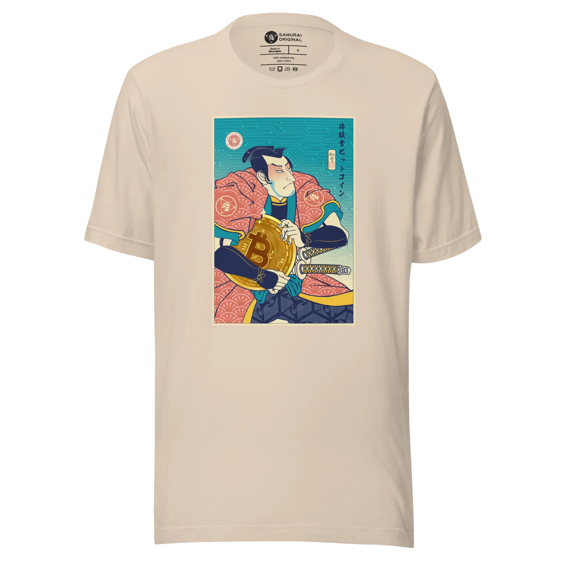 Samurai Bitcoin Mining Ukiyo-e Unisex T-Shirt - Soft Cream / S