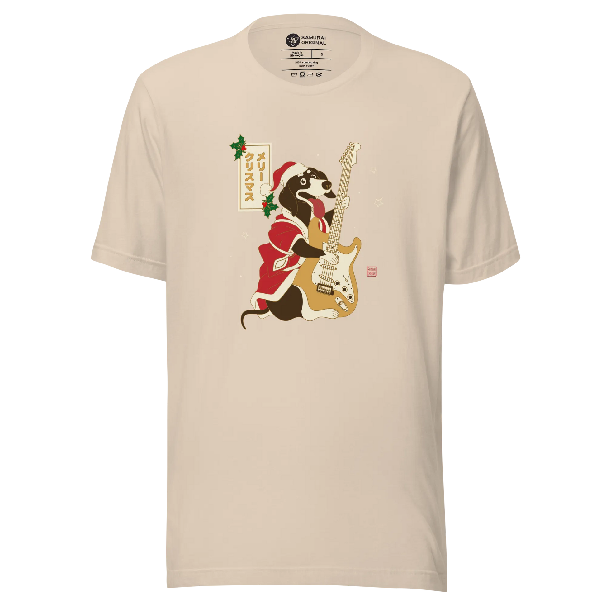 Dachshund Play Guitar Christmas Japanese Ukiyo-e Unisex T-shirt - Soft Cream / S