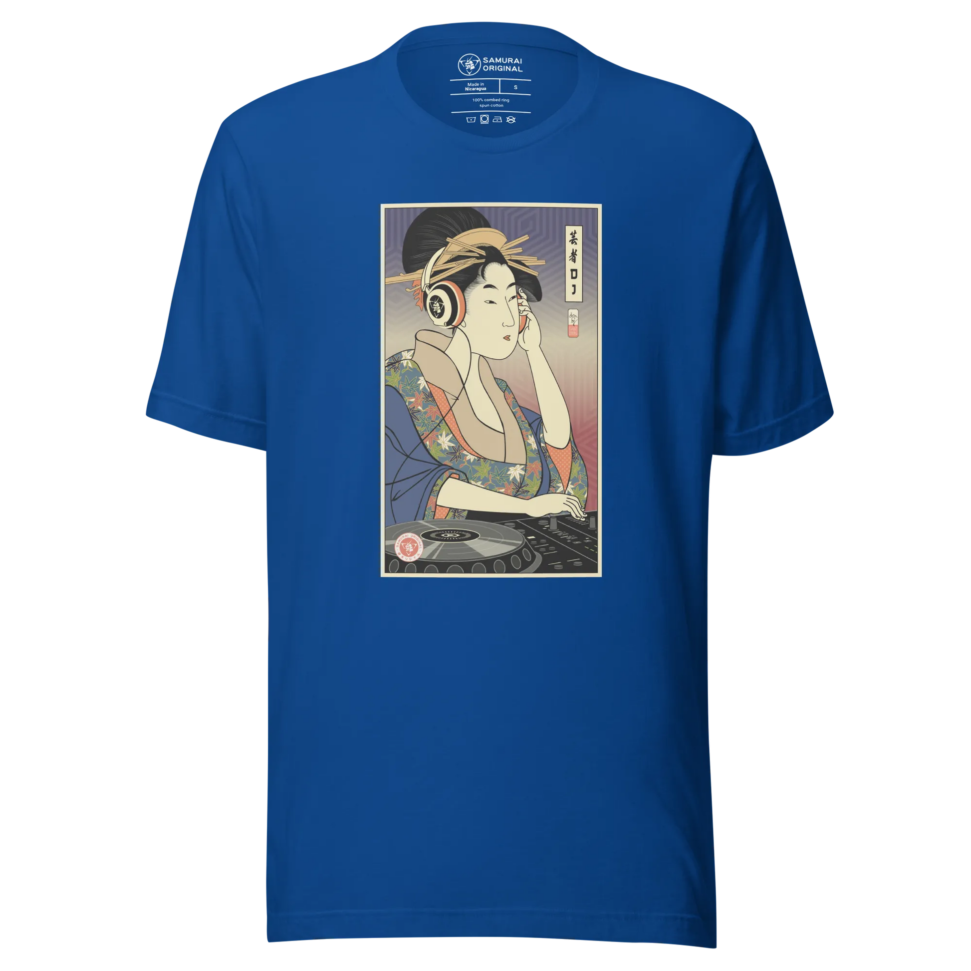 Geisha DJ Turntable Music Japanese Ukiyo-e Unisex T-Shirt - True Royal / S