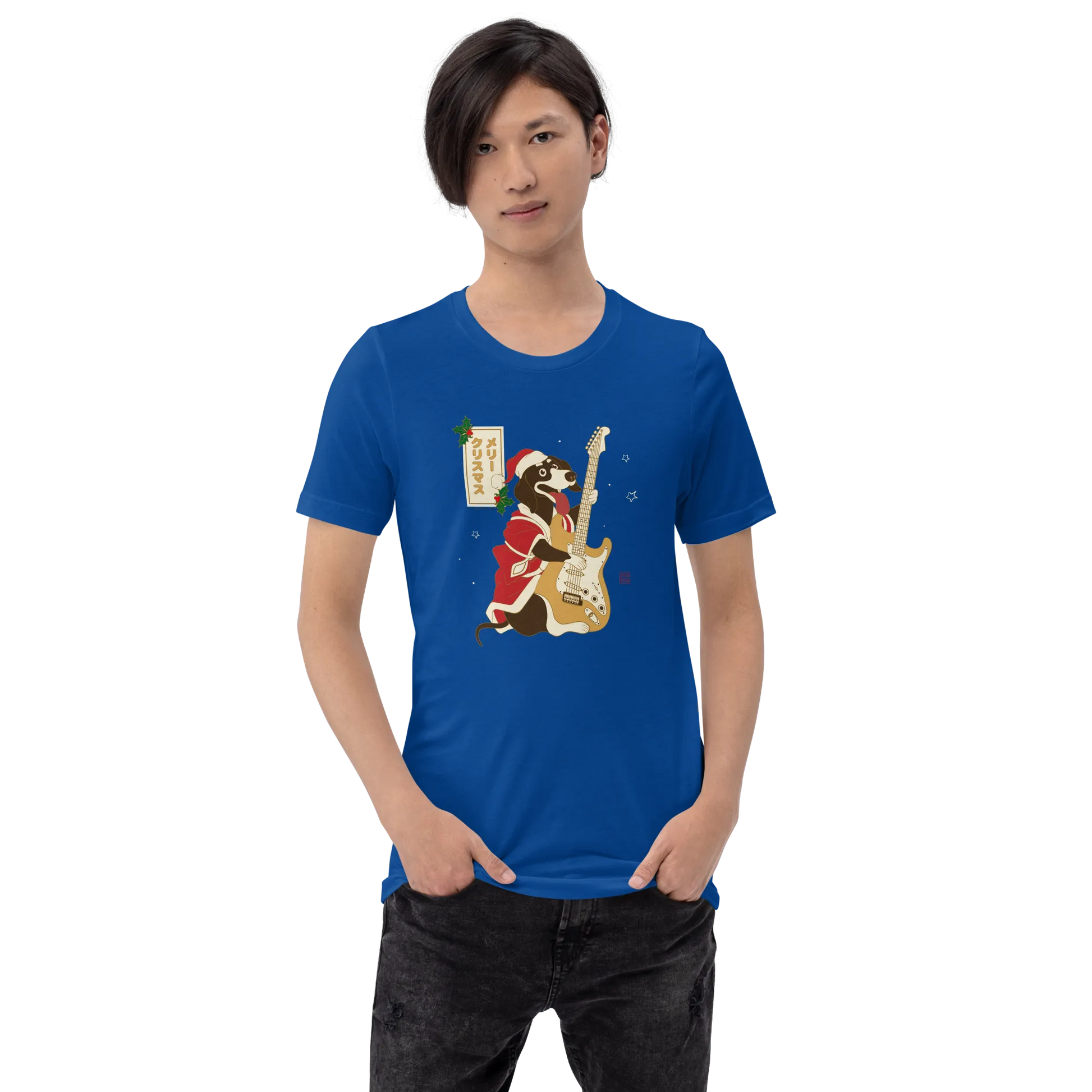 Dachshund Play Guitar Christmas Japanese Ukiyo-e Unisex T-shirt -