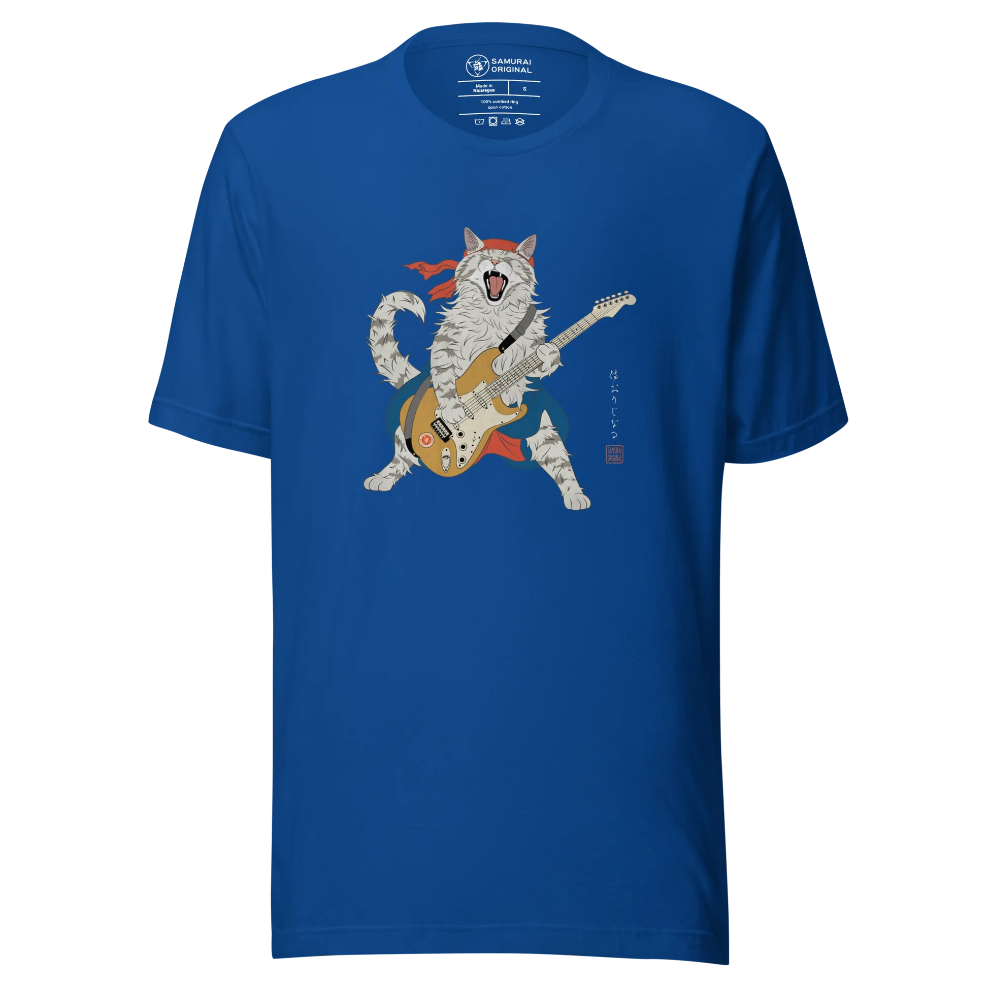 Cat Playing Guitar Japanese Ukiyo-e Unisex t-shirt - True Royal / S