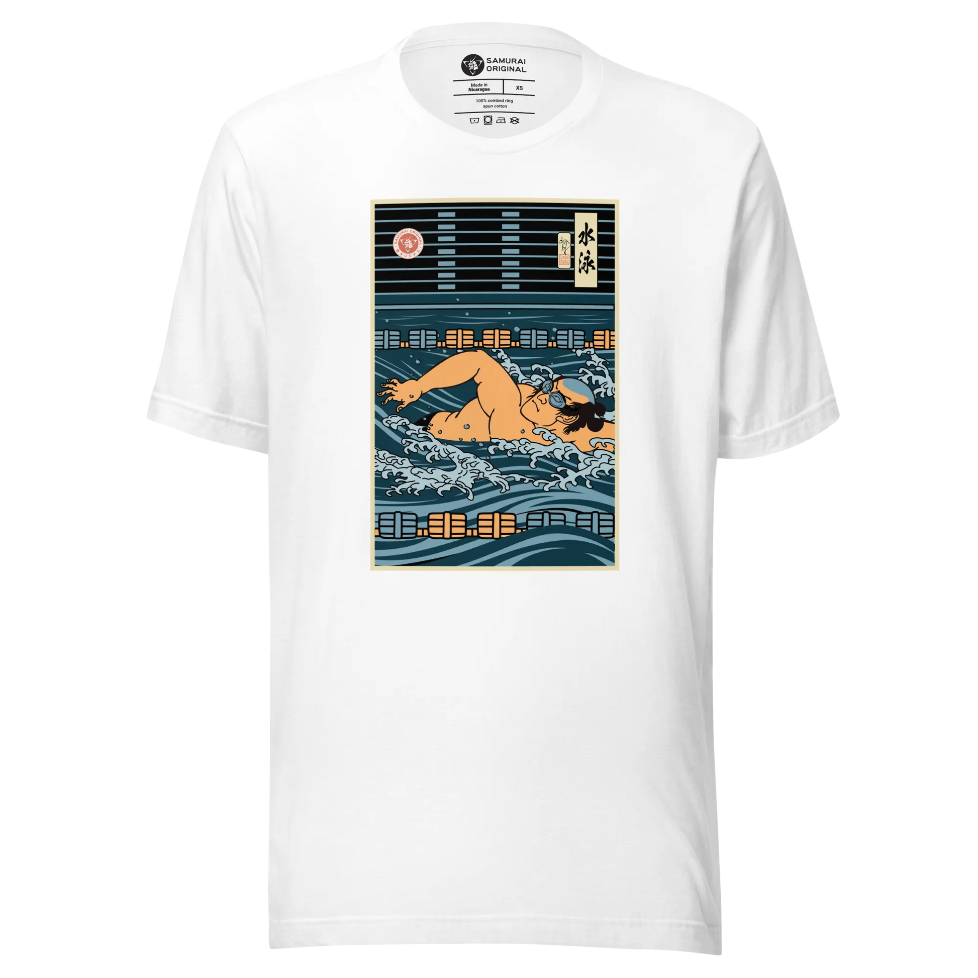 Samurai Swim Water Sport Ukiyo-e Unisex T-Shirt - White / XS