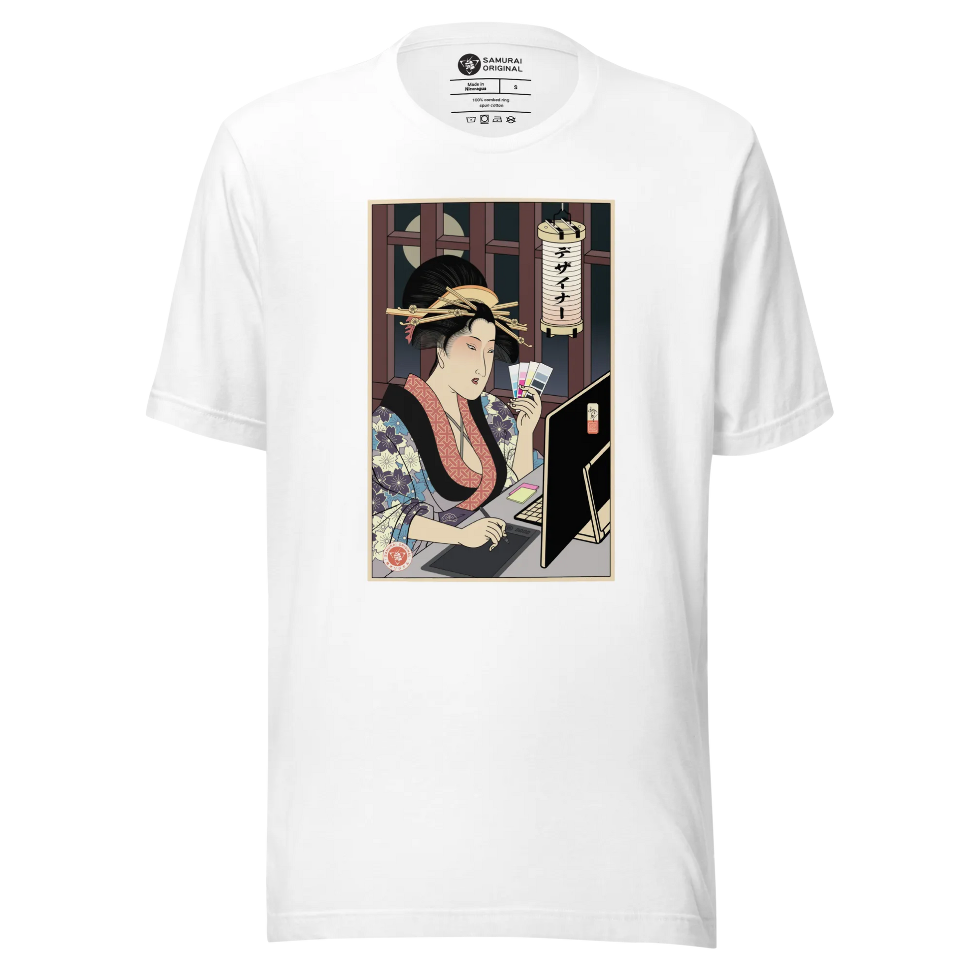 Geisha Design Japanese Ukiyo-e Unisex T-Shirt - White / S