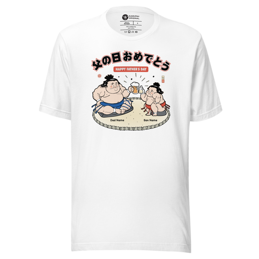 Custom Dad and Son Names Father's Day Japanese Unisex T-shirt - White / S