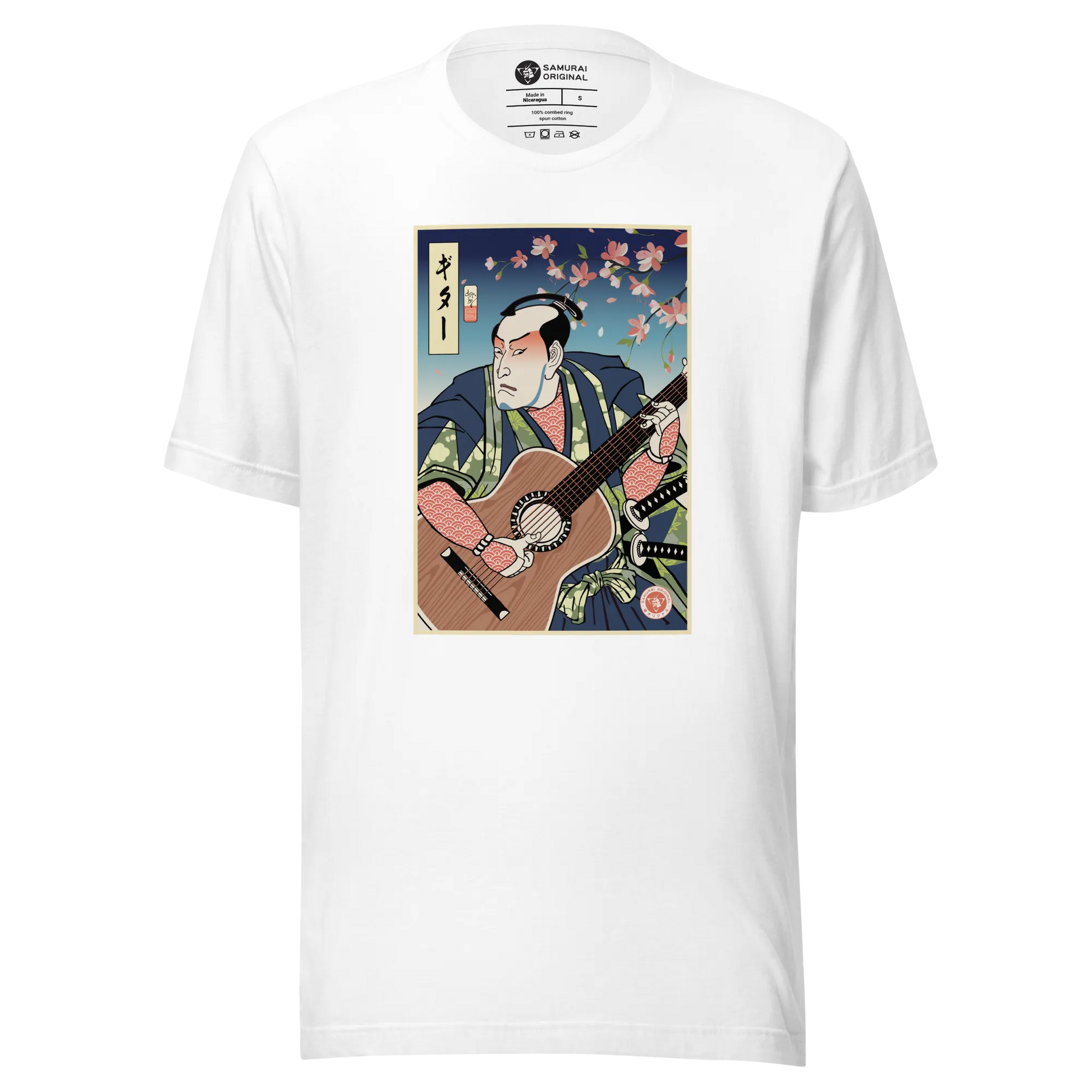 Samurai Guitar Player 2 Music Ukiyo-e Unisex T-Shirt - White / S