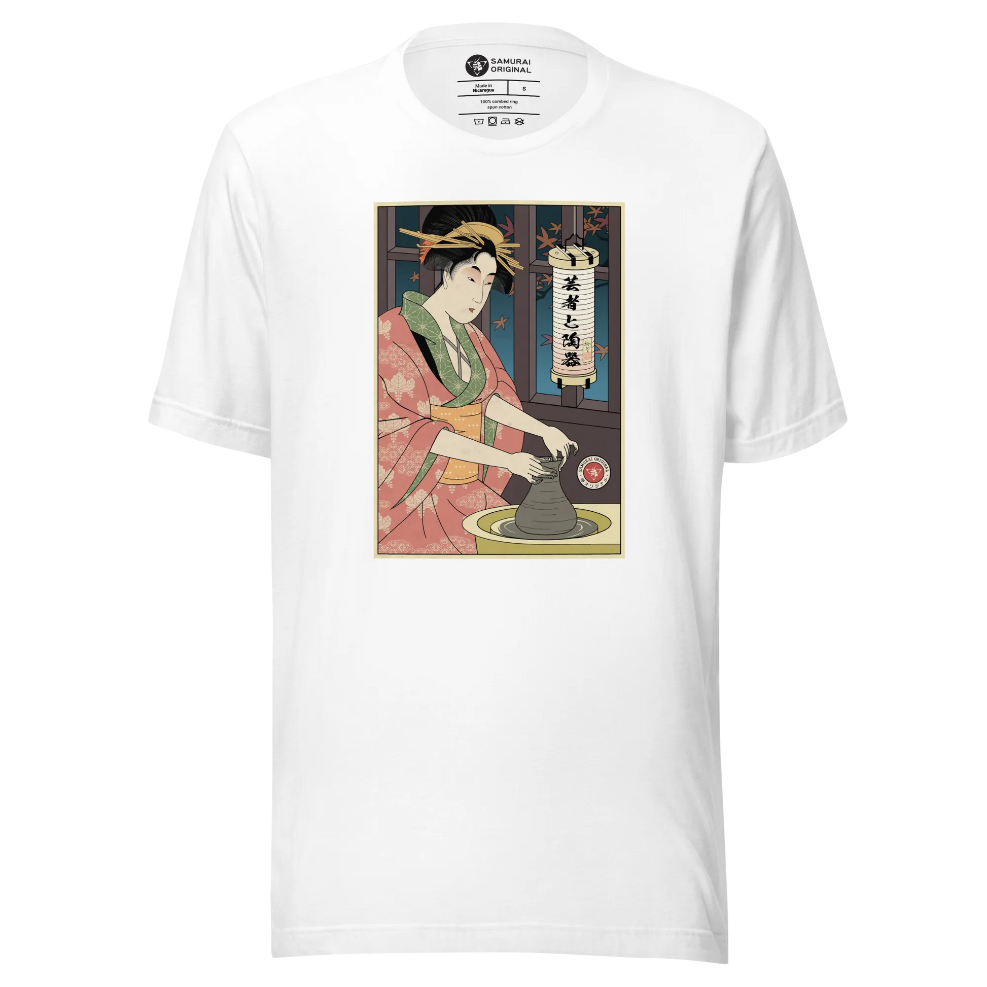 Geisha Pottery Artisan Japanese Ukiyo-e Unisex T-Shirt - White / S