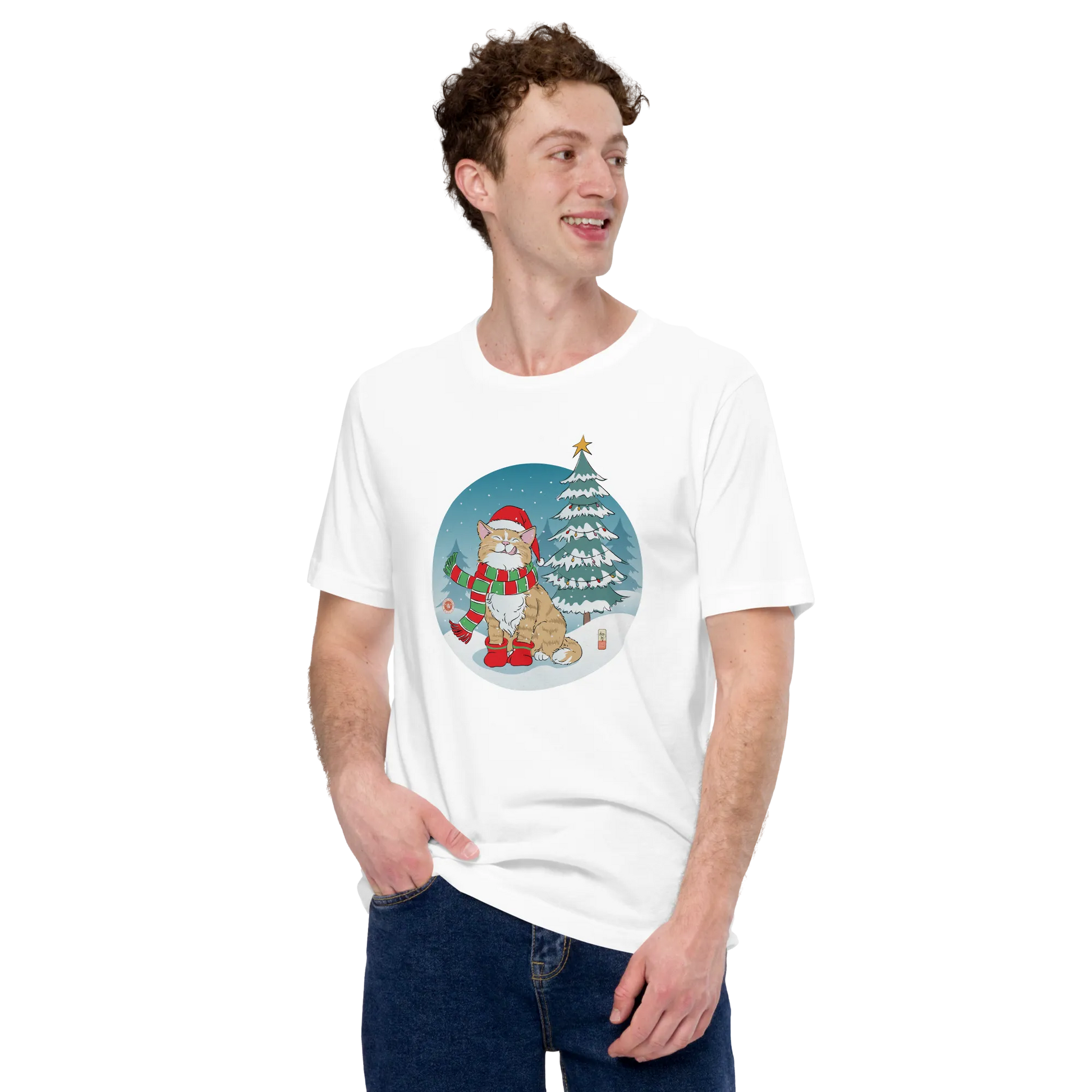 Cat Merry Christmas Japanese Ukiyo-e Unisex T-Shirt -