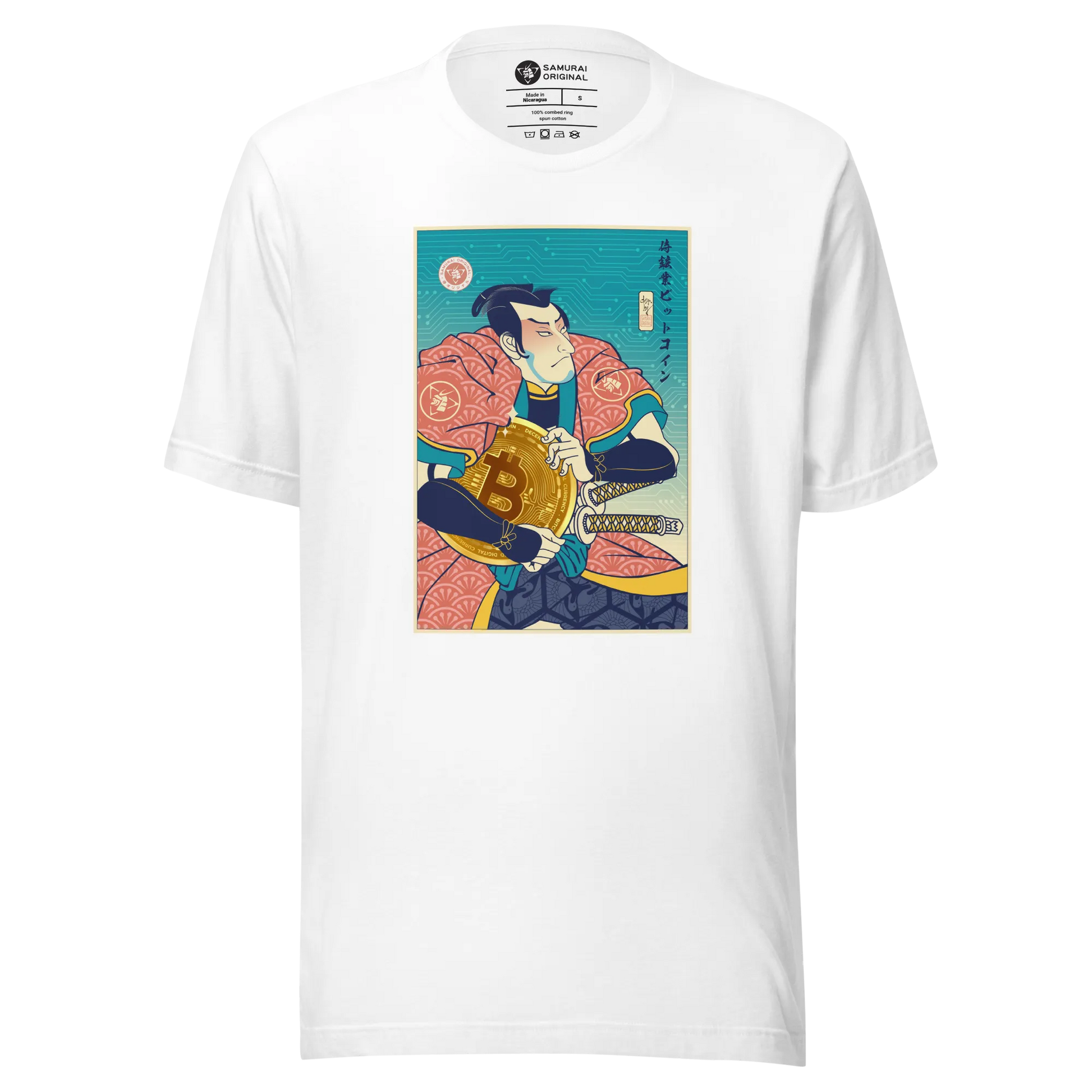 Samurai Bitcoin Mining Ukiyo-e Unisex T-Shirt - White / S