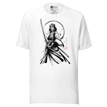 Female Samurai Sumi-e Japanese Ink Unisex T-shirt - White / S